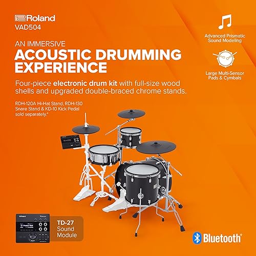 Miniatura 2 de Roland VAD504 V-Drums Acoustic Design Kit aerodinámico con carcasas de madera de tamaño completo.