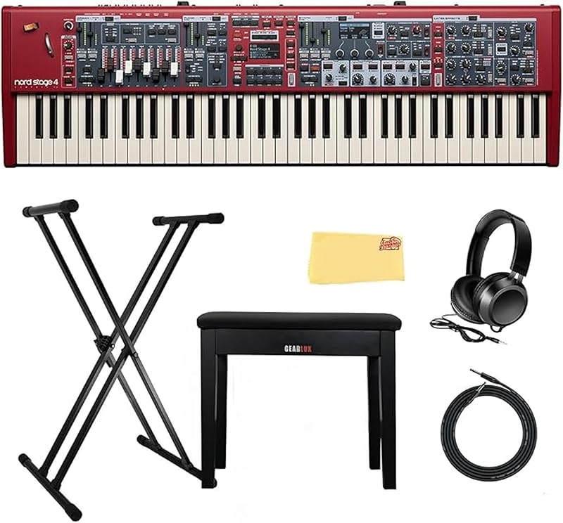 Stage 4 Compact 73-Key Stage Keyboard Bundle with Keyboard Stand, Furniture Bench, Headphones, Cable, and Austin Bazaar Polishing Cloth