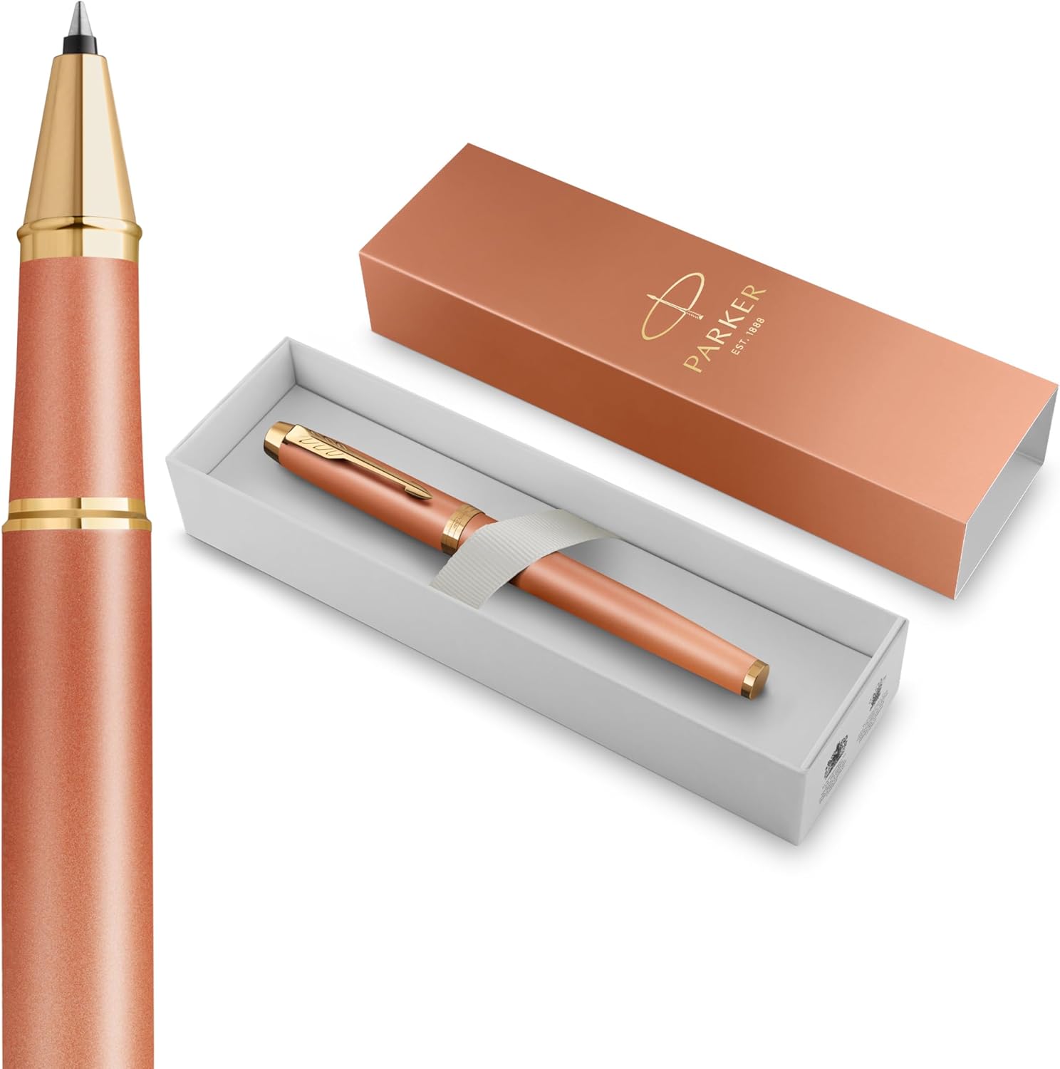 Parker IM Writing Rituals Stylo à bille roulante | Orange édifiant avec dégradé | Finitions dorées | Pointe fine | Encre noire | Coffret cadeau
