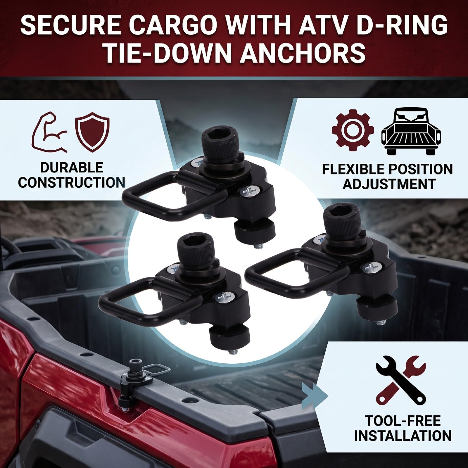 Anclajes de Amarre con Anillo en D para ATV UTV, Puntos de Seguridad Adicionales Confiables para Trabajo Al Aire Libre, Paquete de 4