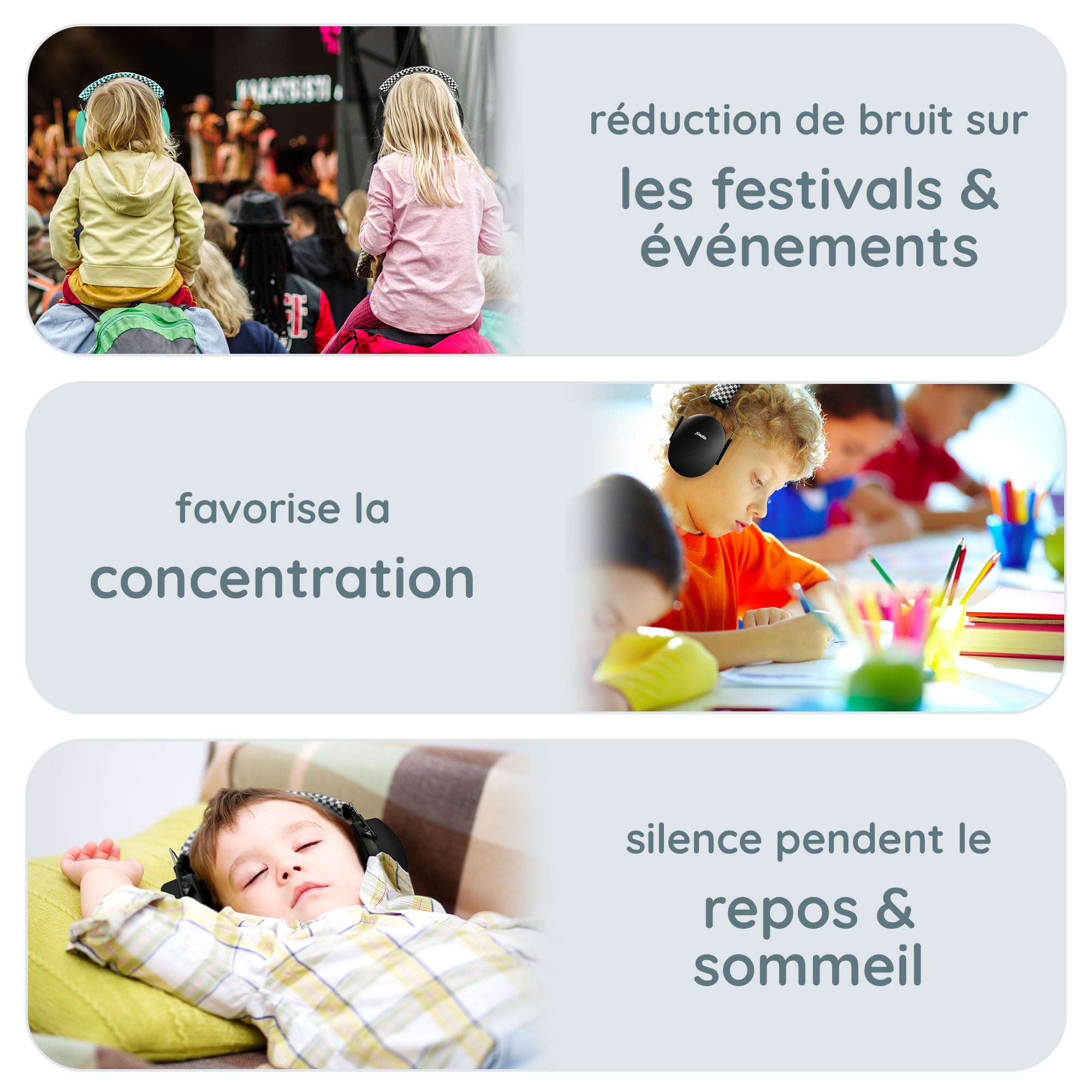Alecto BV71 casque antibruit pour enfants - protection auditive 29 dB SNR, pliable, léger, réglable - pour concerts, festivals, études - noir