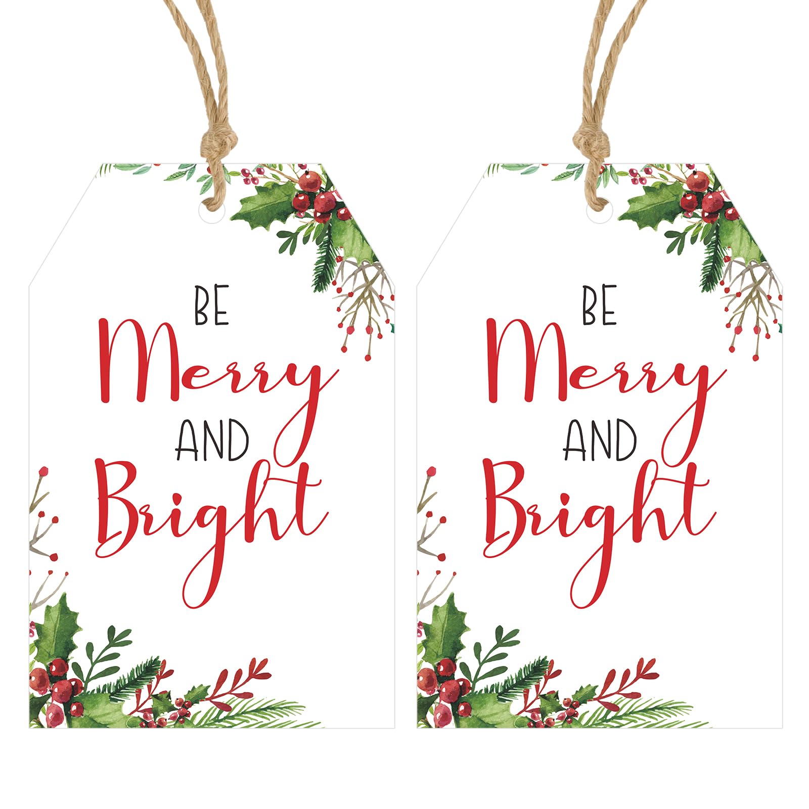 Anwyll Merry and Bright Tags - Holly Merry Christmas Tags for Goodie Bag Present — image 1