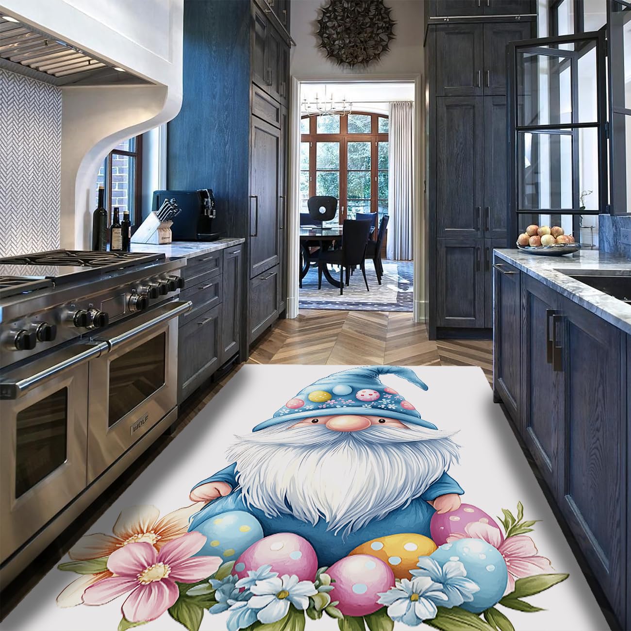 Tapis antidérapants à poils bas fleurs sauvages bleu rose pour salon