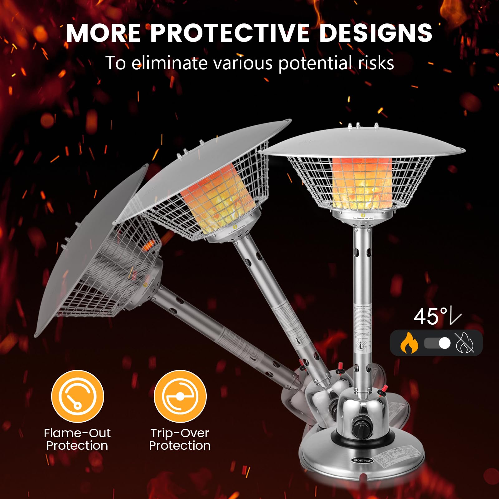 FANTASK Stufa elettrica per terrazze, con potenza di riscaldamento da 4000 W e base pesata per piano del tavolo, riscaldatore portatile con protezione contro il ribaltamento e il surriscaldamento per