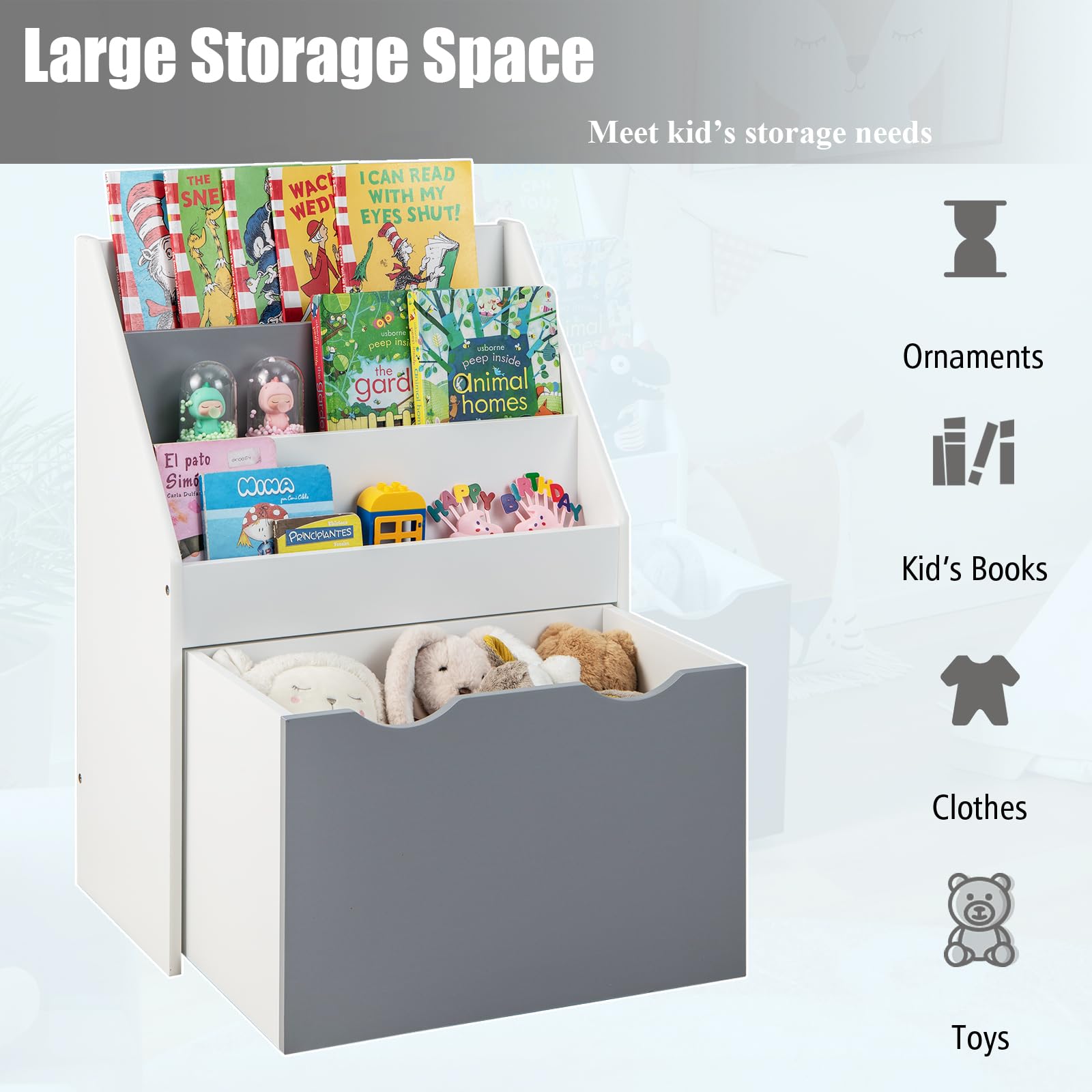 Scaffale Per Bambini HOMASY - 3 Livelli, 8 Scomparti In Legno Bianco 122x93cm - Foto 11