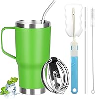 Vista 24 de Vaso de 20 onzas con asa, vaso aislado de acero inoxidable con tapa y pajilla, taza de café aislada al vacío de doble pared, taza térmica de café