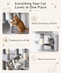 Arbre de chat, lourd service pour le chat intérieur, 71 Grande tour de chat de pouce avec poste d'éraflure et perche supérieure, Hammock, Condo de gros chat pour les chats adultes Kittens, gris, PMT03GY