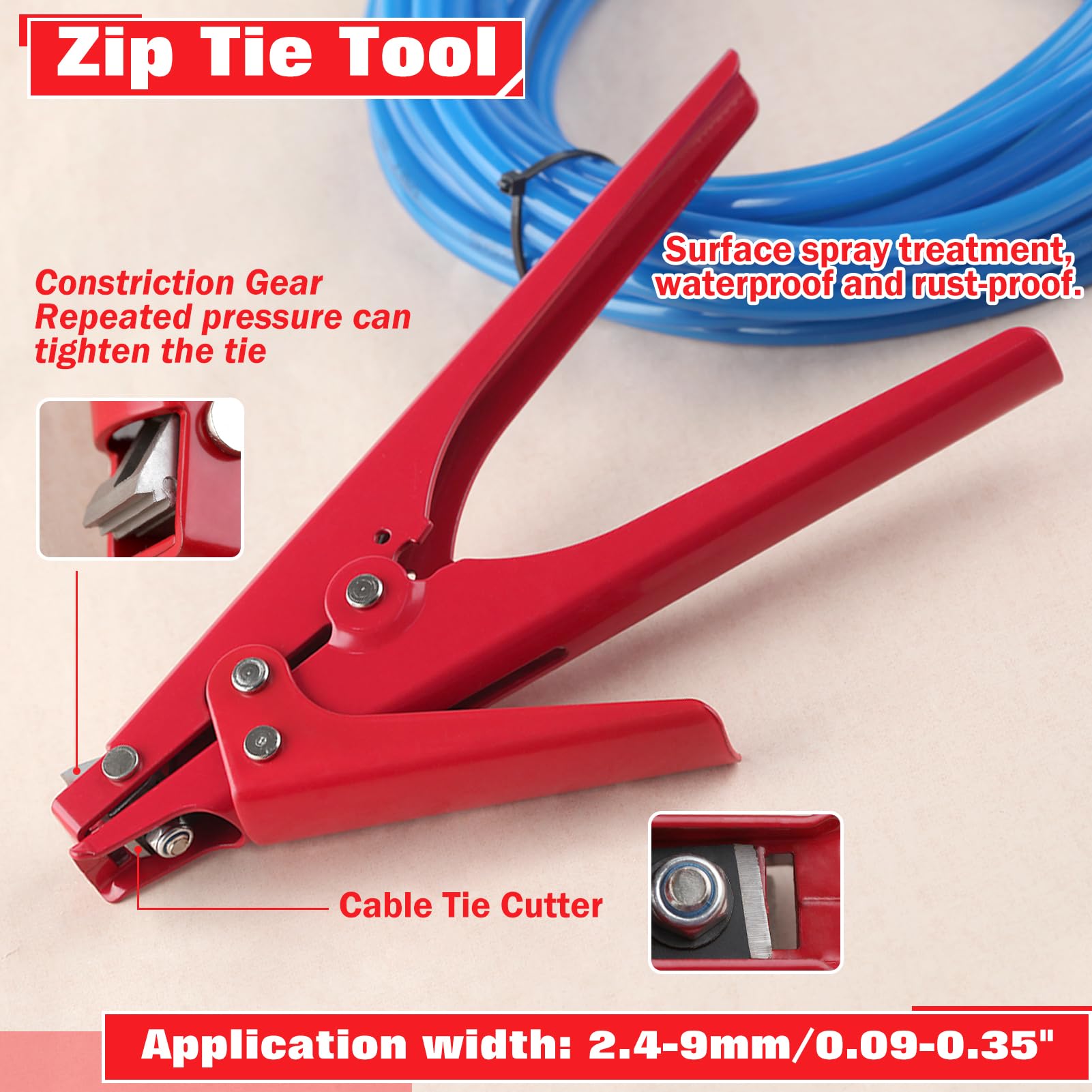 LEONTOOL Zip Tie Tool - Carbon Steel Handle Tensioning and Cutting for Plastic Nylon Cable Ties Max 0.35 Inch Width - Image 3