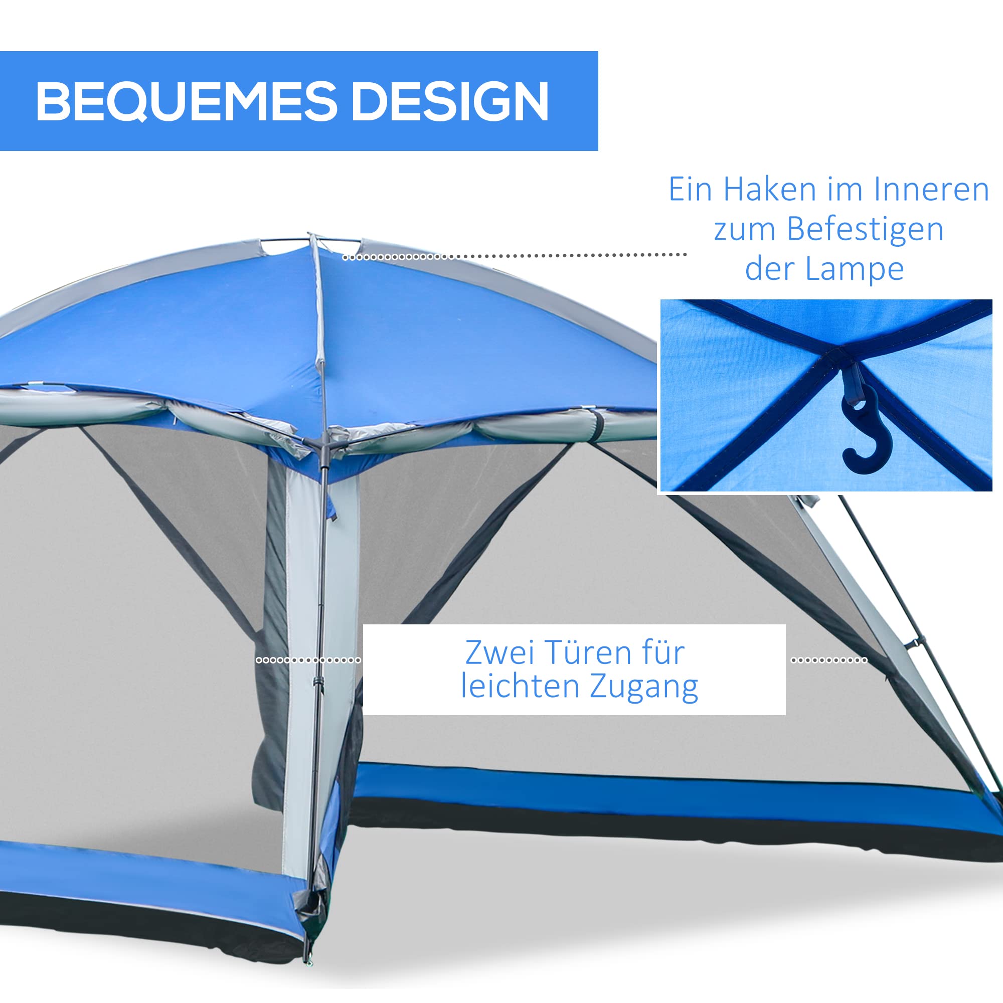 Outsunny kampeertent, voor 6-8 personen, met twee kamers, lamphaak