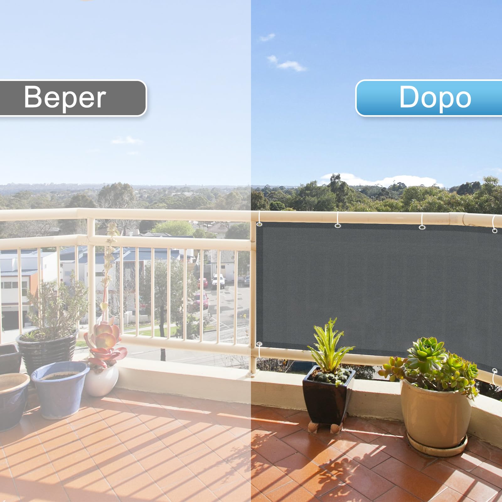 SUNNY GUARD Frangivisto Balcone 85x600cm Protezione Privacy,Protezione UV,Antivento e Impermeabile Copri Ringhiera Balcone per Giardino terrazza con Fascetta,Antracite Scuro