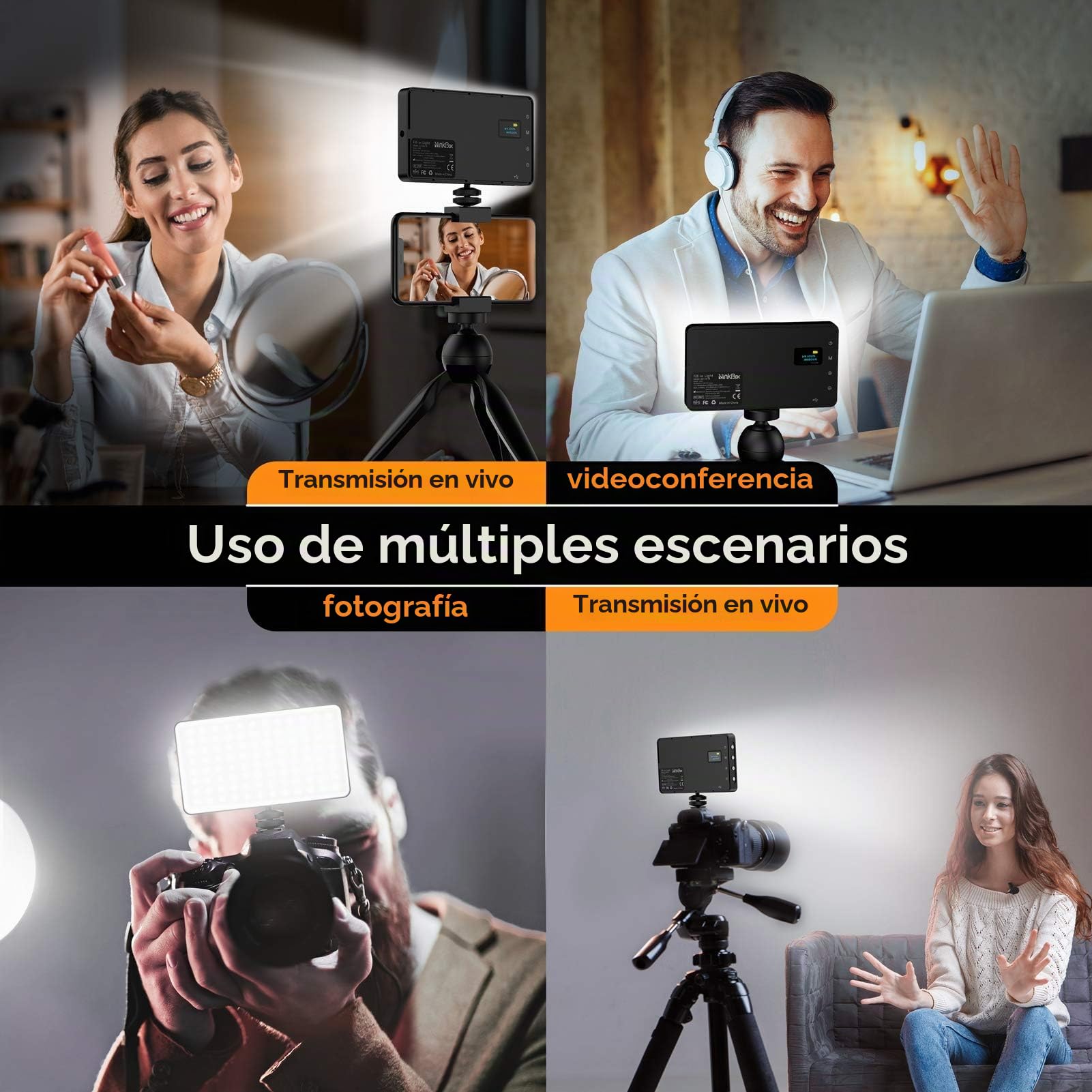 Luz de Vídeo, 3000K-6500K Foco Portatil Led 4000 mAh Recargable, 96 LED | 3 Modos Luces Led Fotografia Regulables CRI 95+ para Cámaras DSLR Vlog Zoom Sony Canon TikTok