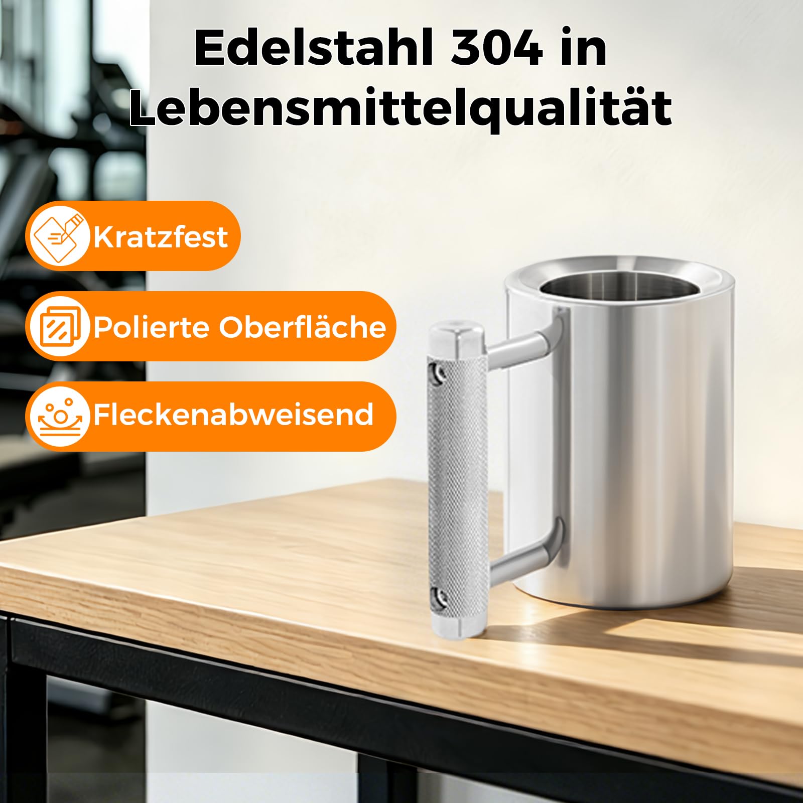 8kg Edelstahlbecher 300ml Hantel-Schwerer Beche mit Handle, Kurzhantel-Kaffeetasse Fitness-Trinkflasche für Fitnessstudios, Büros, Wohnzimmer