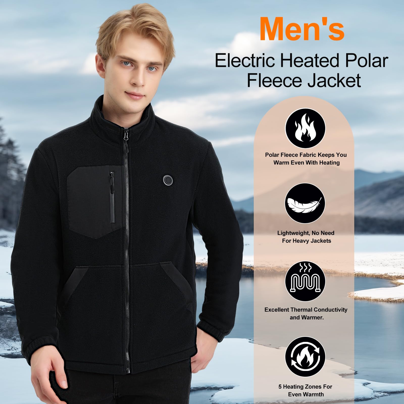 Chaqueta Calefactable Hombre USB,Chaqueta Invierno Con Batería 10000 mAh,Ropa Calefactable Con 5 Zona De Caldaie, 6 Livello De Caldaie Ajustable
