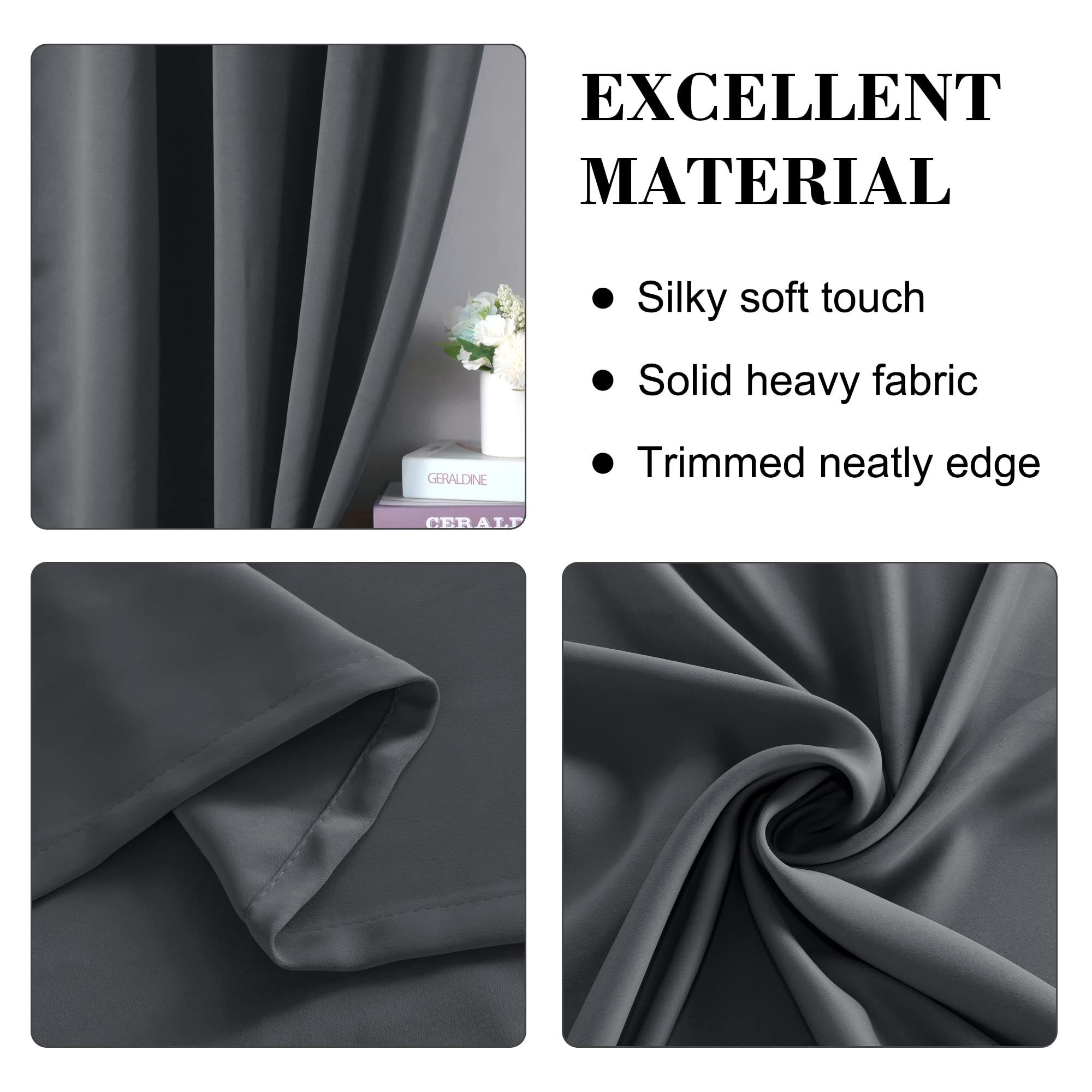 WONTEX 4PCS Grey Blackout Curtains 63 inch Long - Thermal