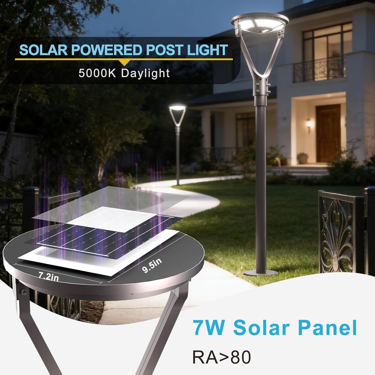 Lightdot Solar LED Post Top Lights Circular Area Light 5000K LED Parking Lot Light with Photocell, Outdoor Pole Lights Fixture for Garden Yard Street Lighting