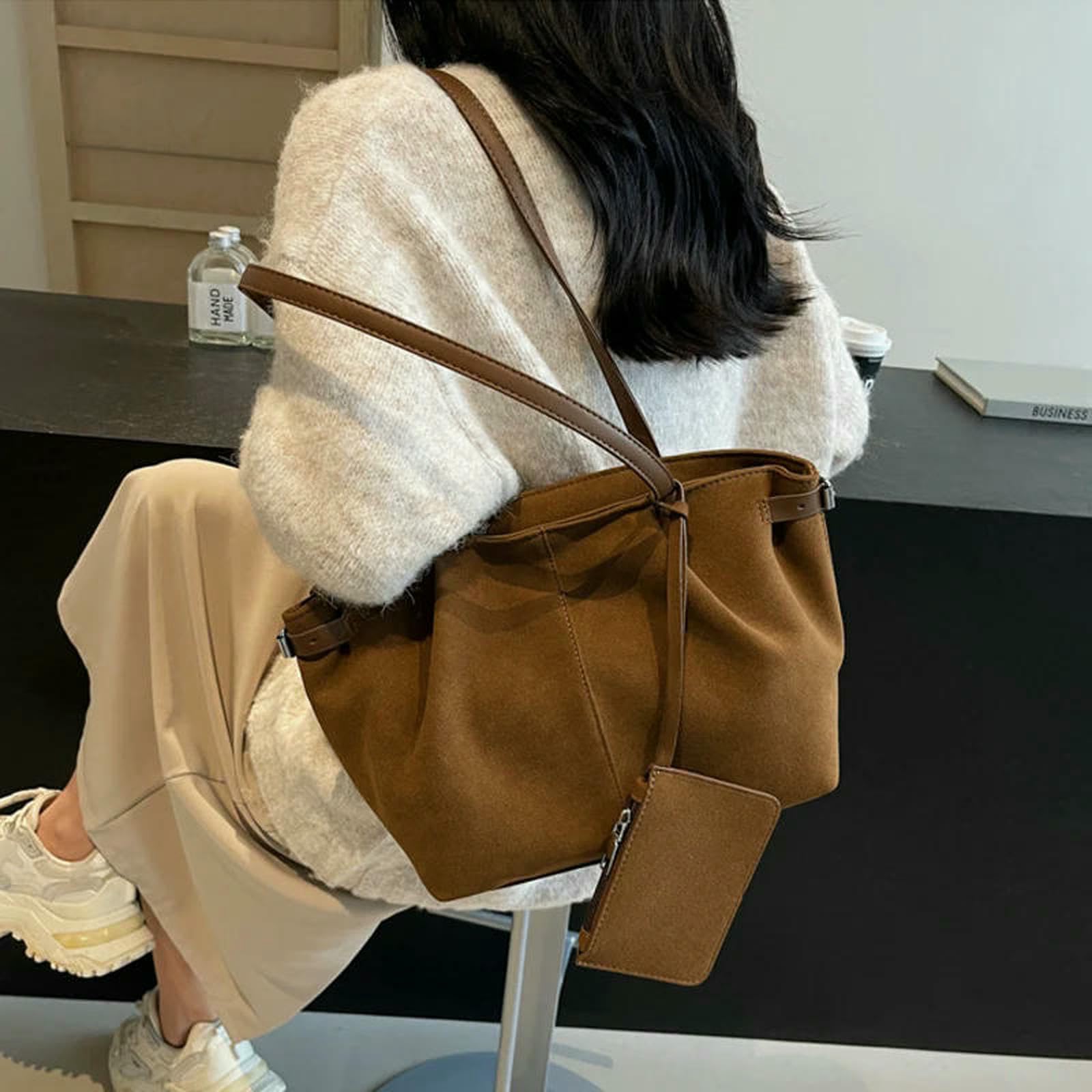 Borsa Donna Borse A Tracolla da Grande E Leggera sotto Le Ascelle Casual Viaggio Secchiello-Nero