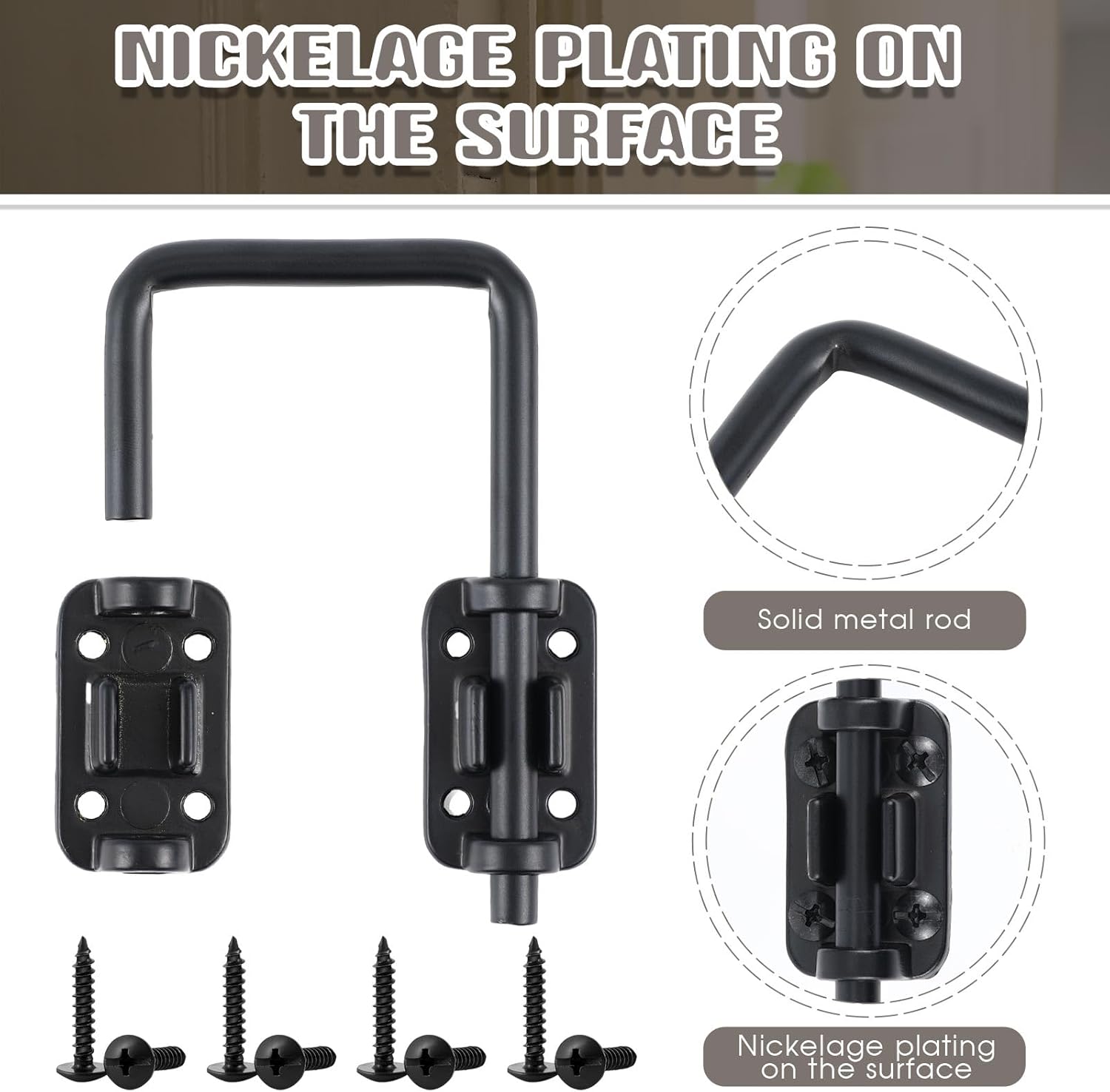 Hicarer 4 Pcs Sliding Glass Door Locks Patio Sliding Door Child Lock Loop Latch 2 in Safe Secure U Bolt Lock for Glass French Home Security (Black)