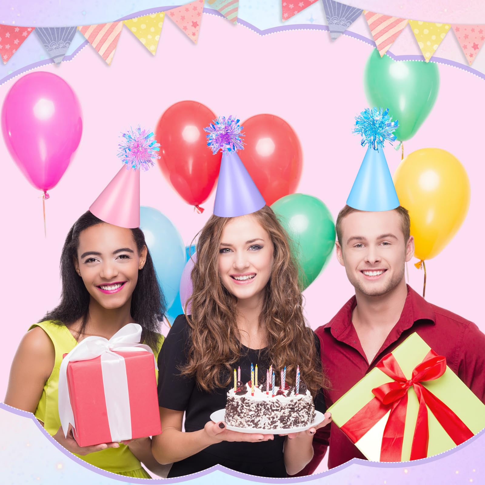 Soulchen Pastel Rainbow Birthday Party Hats Macaron DIY Paper Cone Hats with Elastic String Rainbow Party Headwear