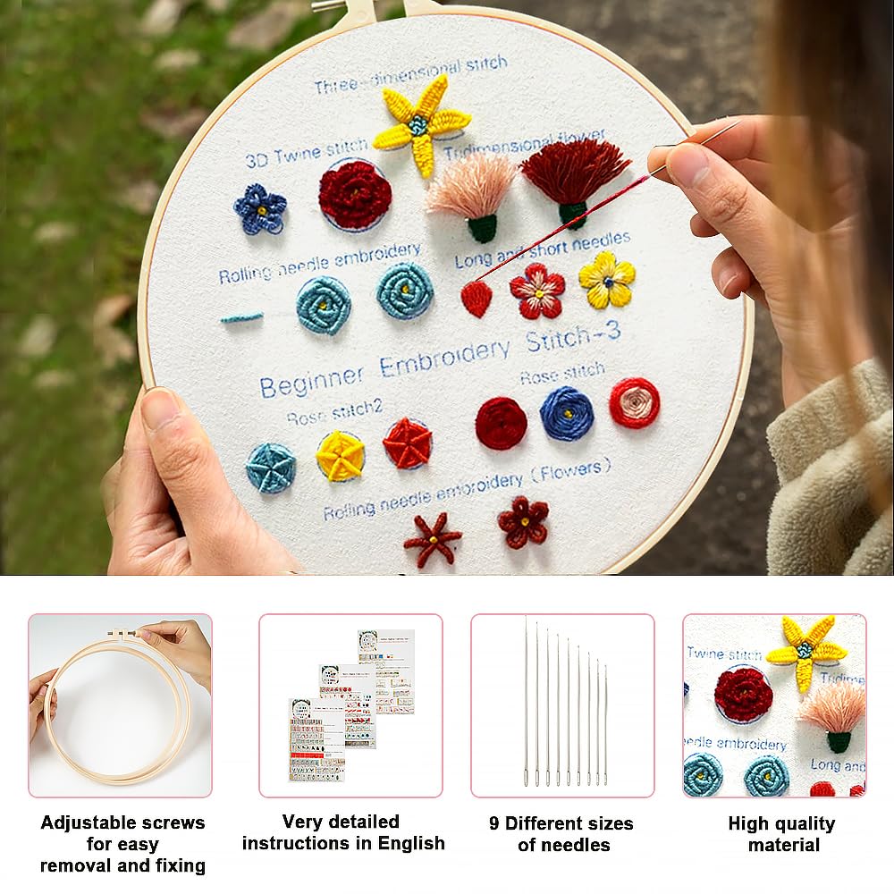 Kit Di Ricamo Per Principianti E Adulti, Con Telaio In Legno, Fili, Aghi E Istruzioni Illustrate, Motivi Prestampati Su Lino, Ideale Per Rilassarsi E Regalare