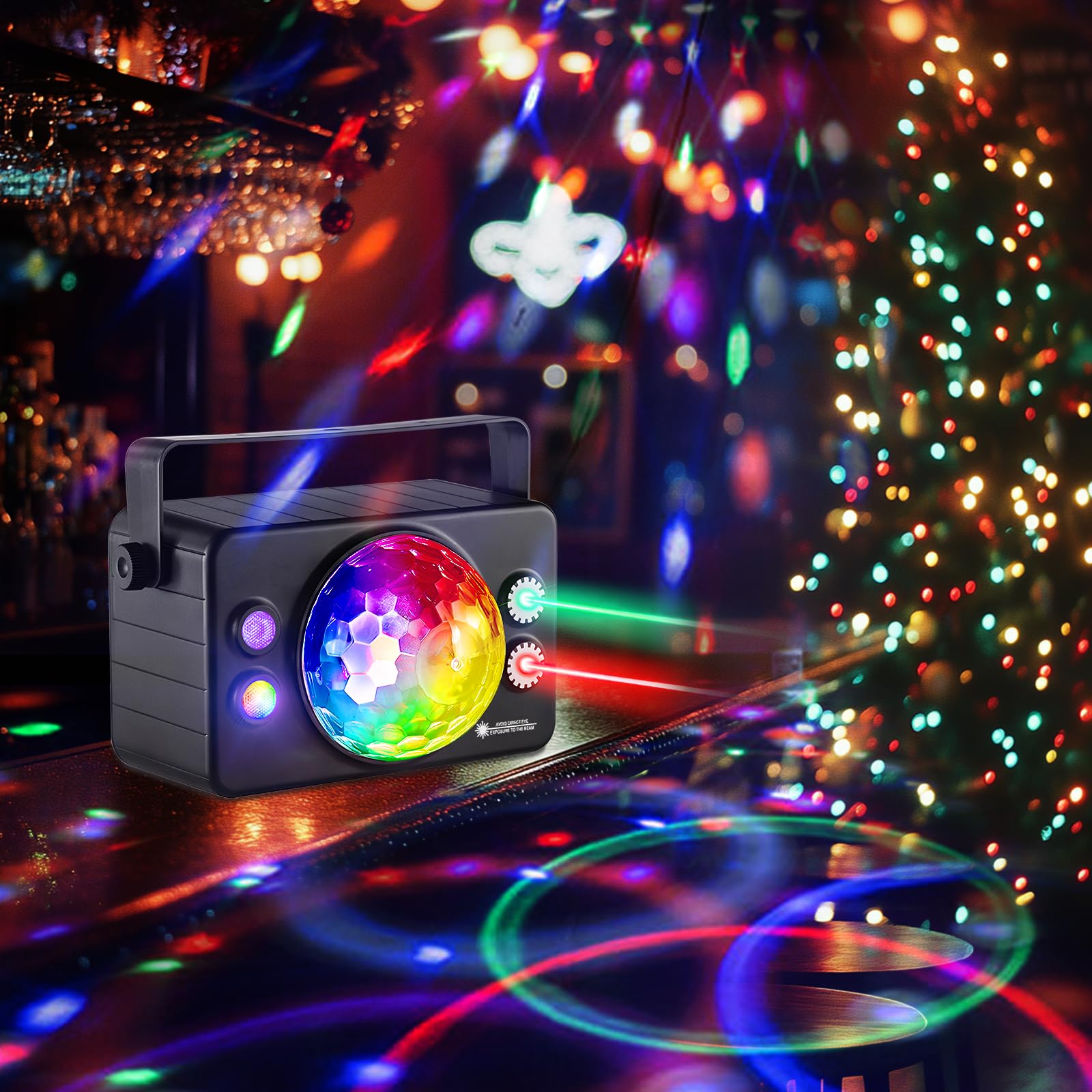5 en 1 Boule disco Lumière de fête contrôlée par la musique - Lumière stroboscopique LED - Lumière disco - 10 W RVB - Avec télécommande pour décoration de fête
