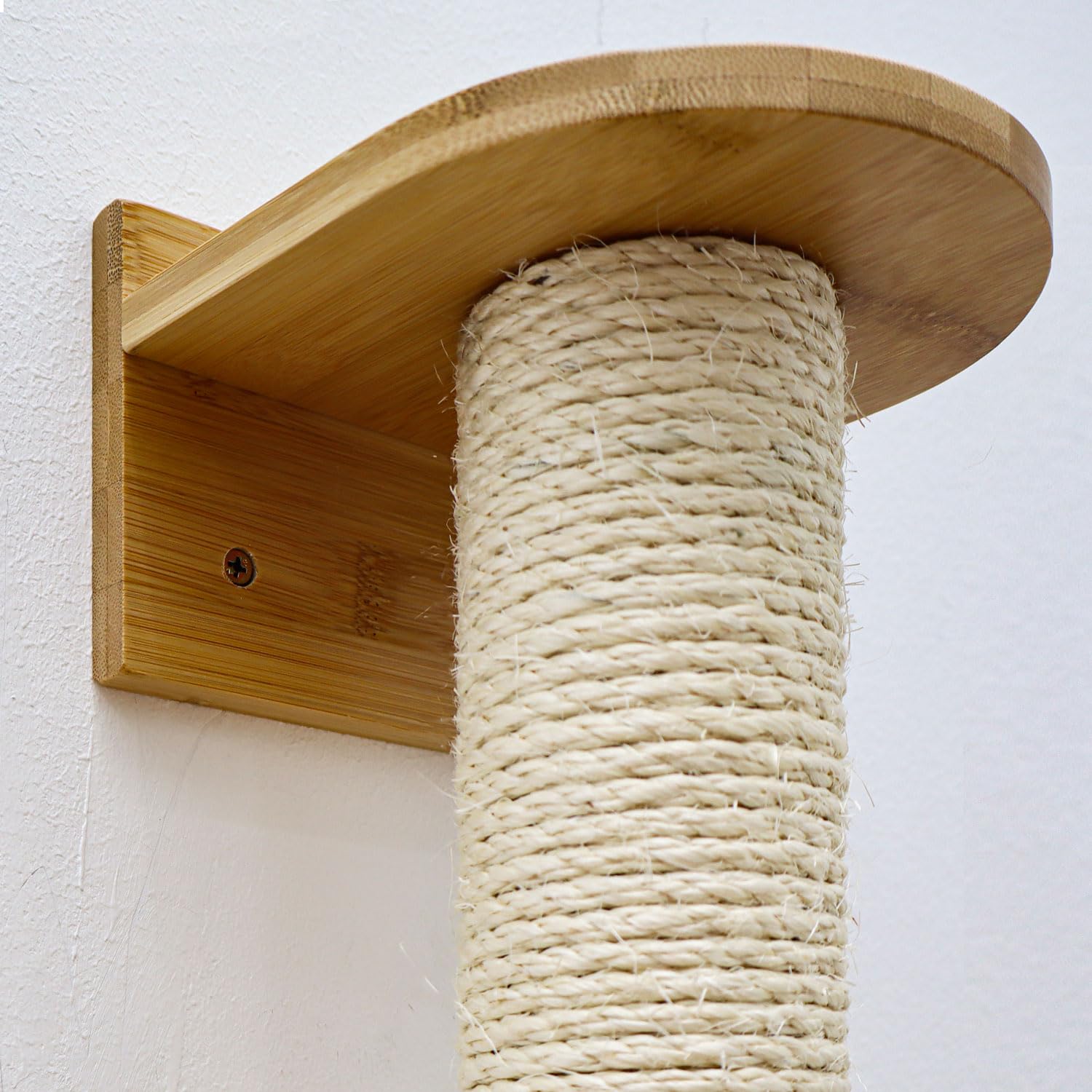 eyepower 130 cm Rascador de Pared Luna con 2 Plataformas de Bambú - Árbol para Gatos con Estanteria - Columna de Sisal Natural - Recorrido de Estantes - Torre Gato Estable - Poste Alto Fijación Mural