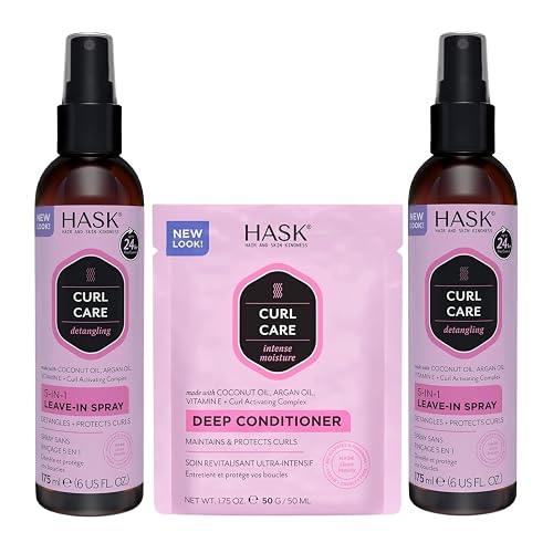 HASK Curl Care Coconut Leave-In Duo + Deep Conditioner | Coconut curl leave-in duo, for curly hair, moisturizes, defines and controls frizz, includes conditioner, sulfate-free