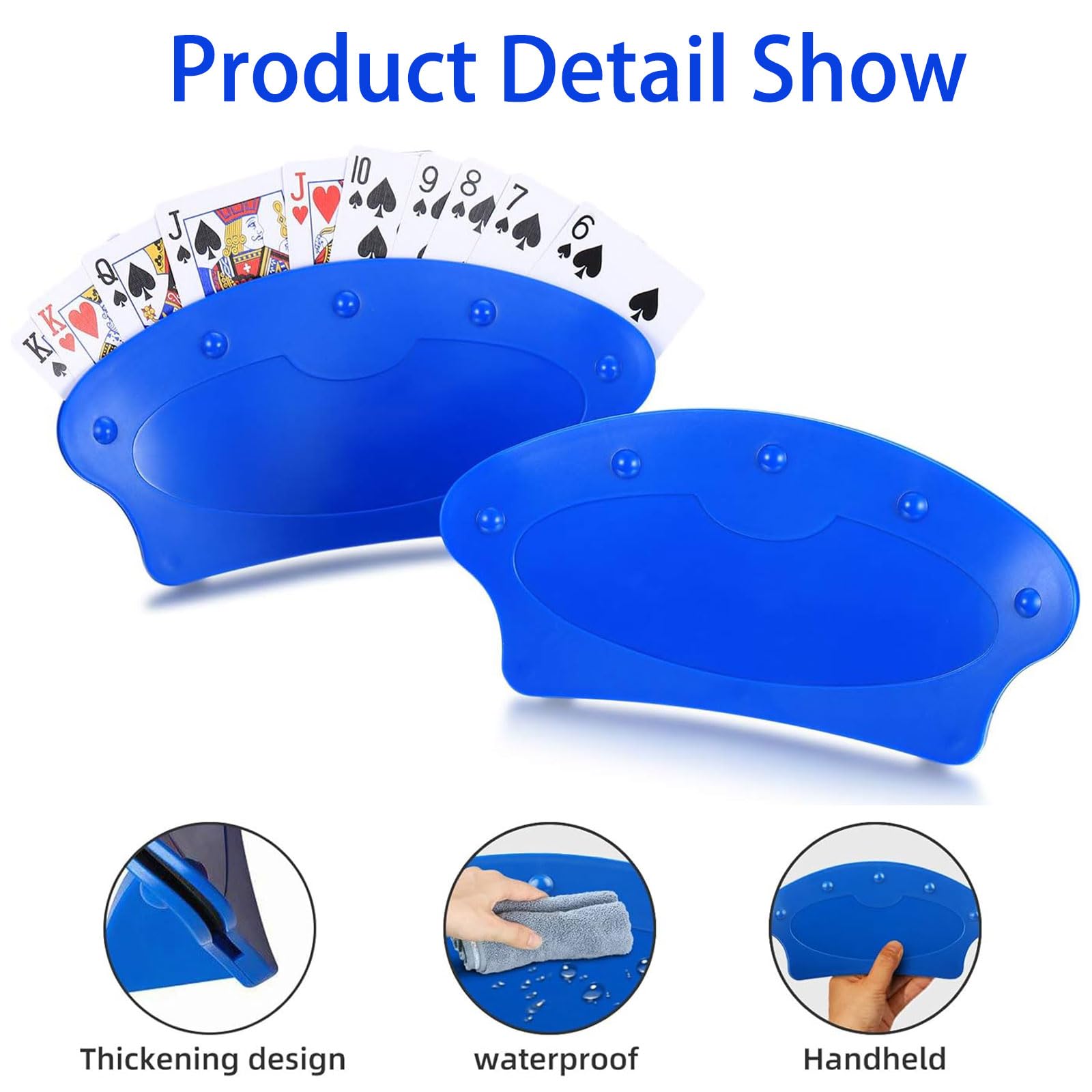 2 Pieces Playing Cards holder, Hands Free Playing Card Storage Box, Blue Plastic Standing Fan Shaped Playing Card Holder - Image 2