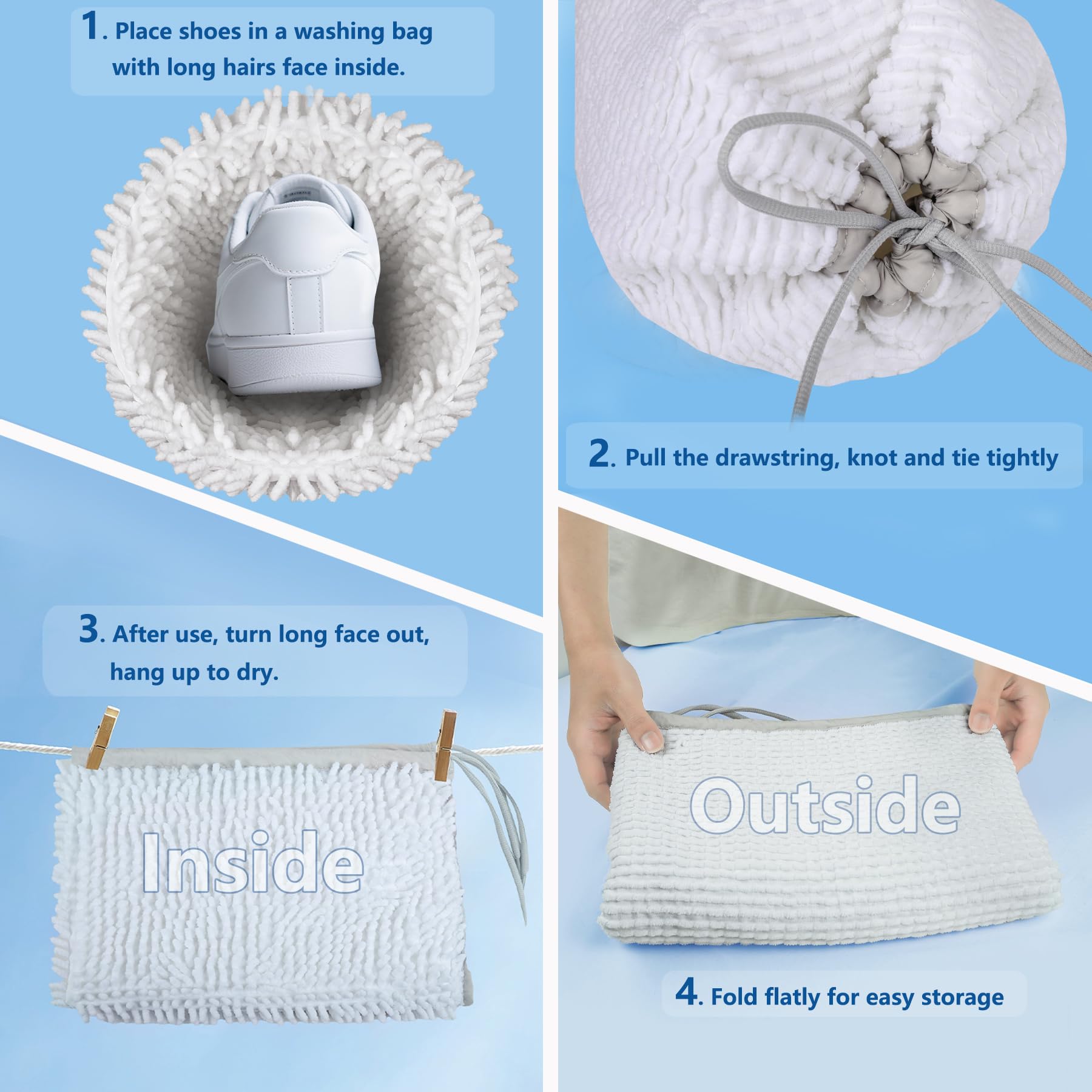 Shoe Washing Machine Bag 2 Pack Reusable Adjustable Laundry Shoe Bag, Machine Washable Shoe Washer and Dryer Bag, Suitable for Traveling Tennis Sneaker Shoe Cleaning (White)