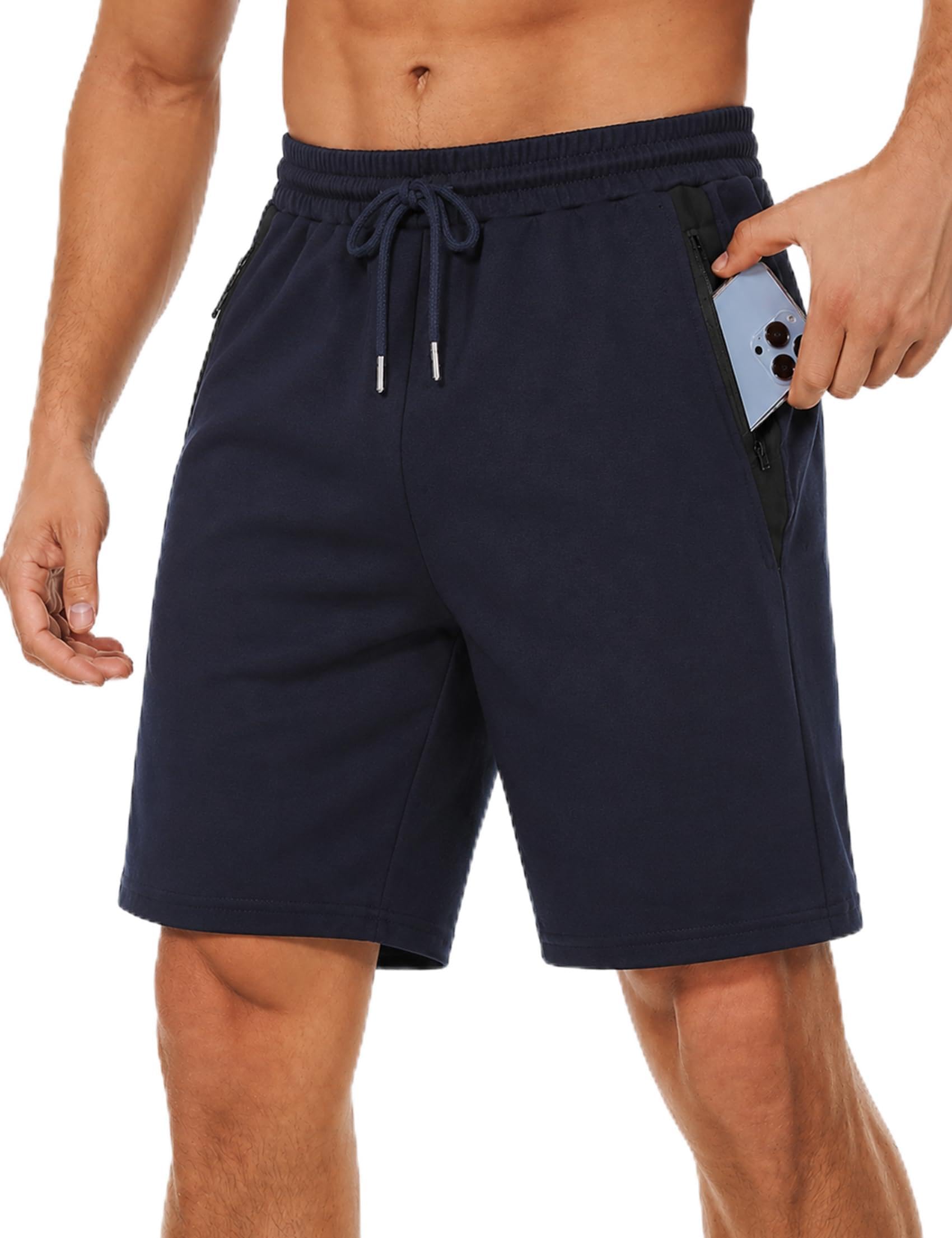 Wayleb Kurze Hosen Herren Sommer Sporthose Baumwolle Reißverschlusstaschen