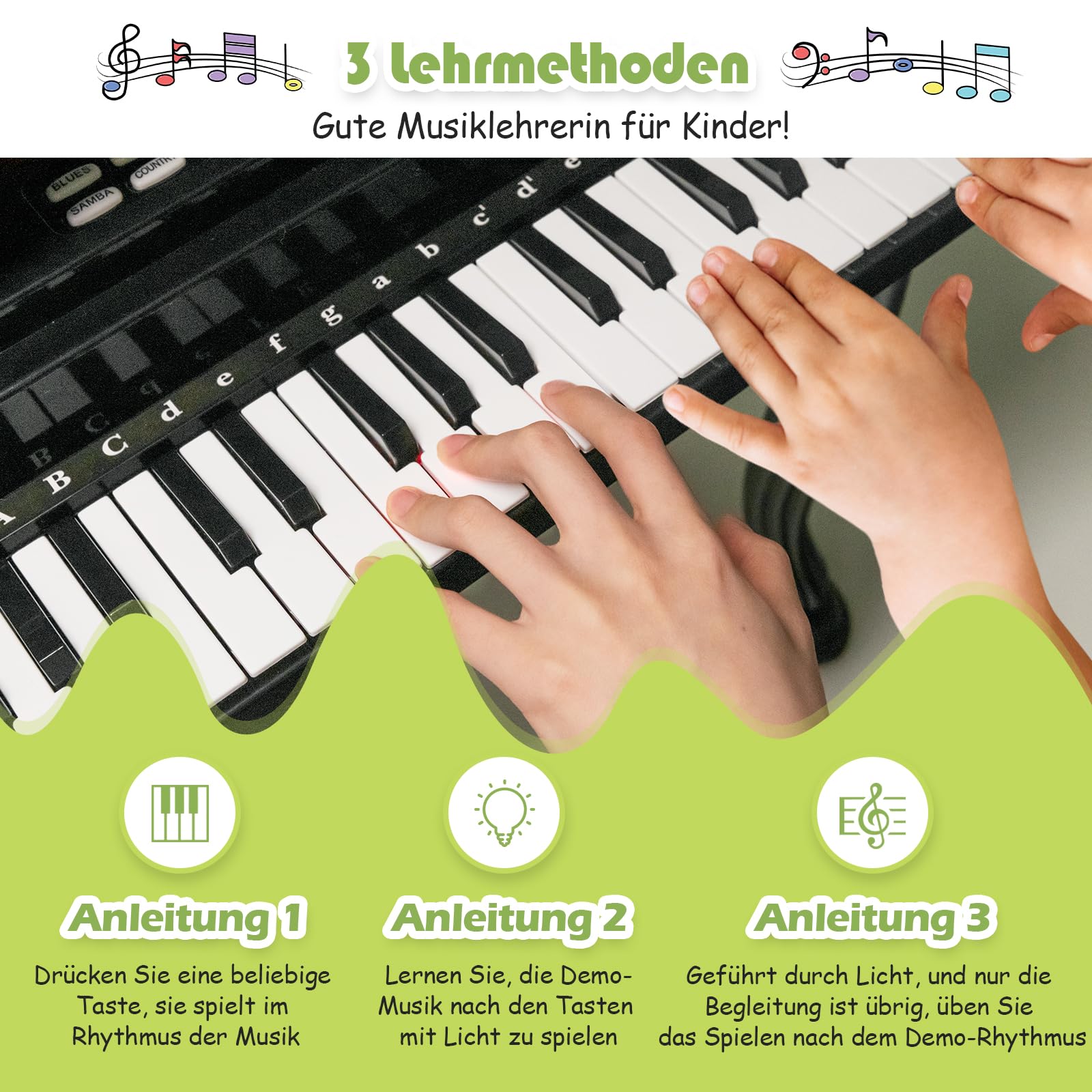 GOPLUS Kinder Keyboard mit 37 Tasten, Mini E-Piano mit LED Lichter, Mehreren Sounds, verstellbarem Mikrofon & Hocker, Elektronisches Klavier für Mädchen & Junge ab 3 Jahre (Schwarz)