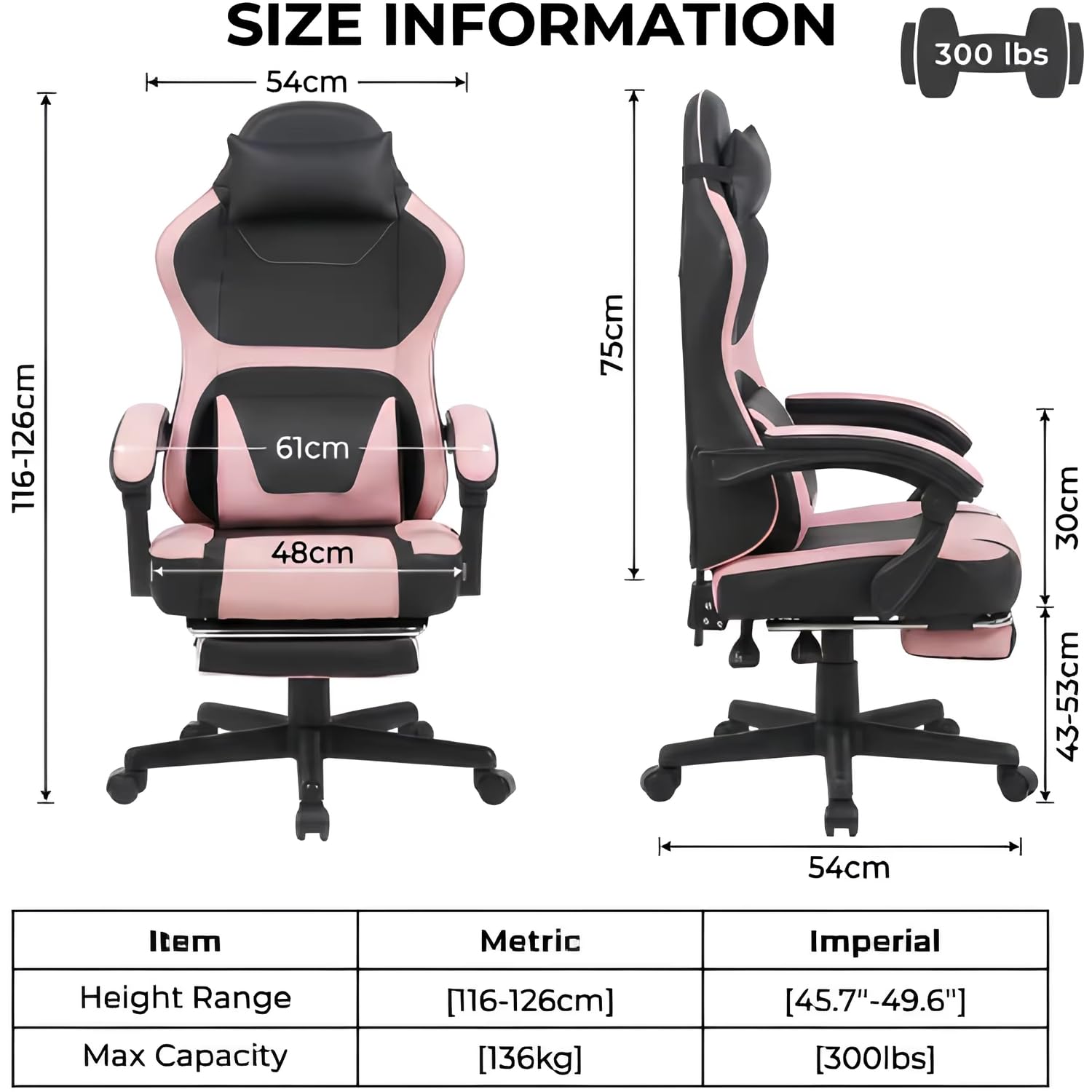 Gaming Stuhl mit Fußstütze, Ergonomischer Bürostuhl mit Verstellbarer Lendenstütze und Kopfstütze, Höhenverstellbarer Drehstuhl mit Wippfunktion, PC Stuhl für Home Office, Büro und Gaming