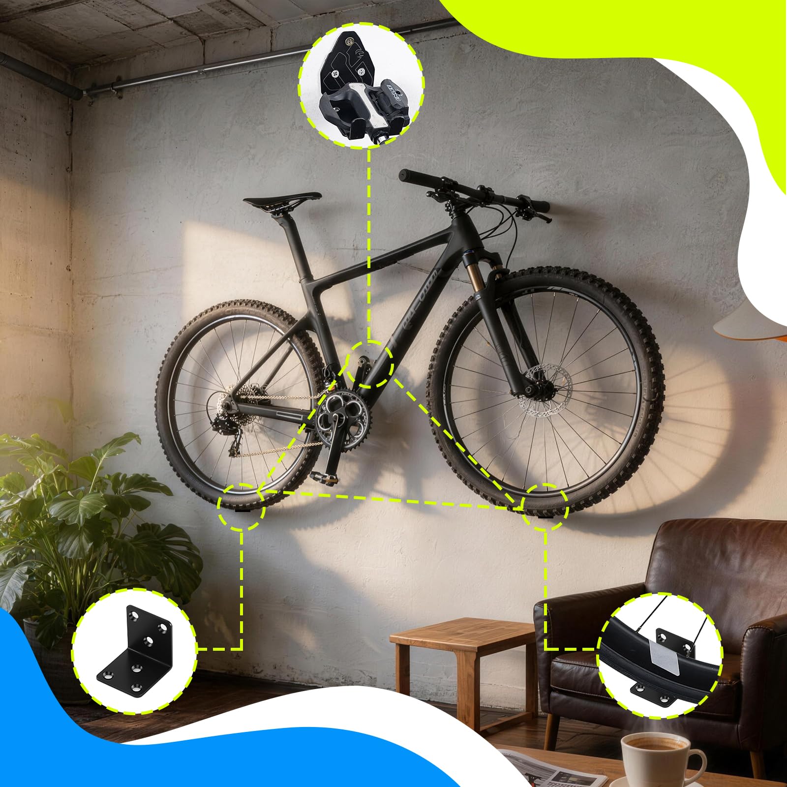 Regolabile Portabici da Muro Supporto Gancio Bici da Muro Ganci Bicicletta Parcheggio Supporto Orizzontale Parete Risparmiare Spazioper per Garage Casa E-bike MTB Bici da Corsa Accessori
