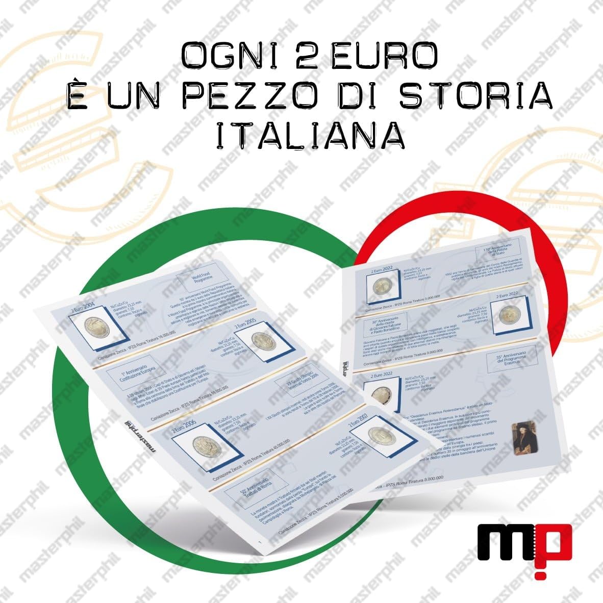 Álbum Monedas 2 Euros conmemorativos Italianos con páginas Incluidas, protección numismática, Hecho a Mano en Italia