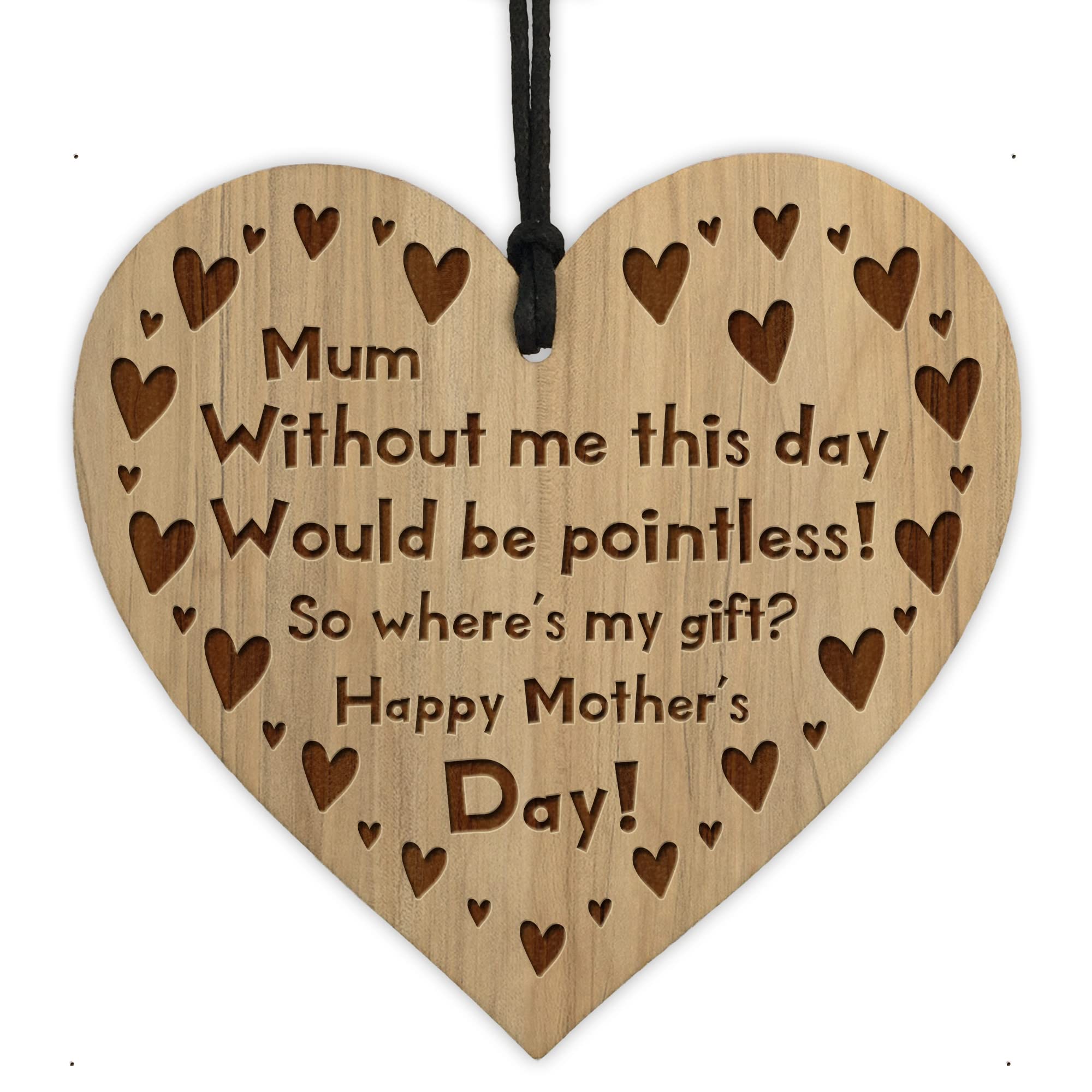 Red Ocean FUNNY JOKE Wood Heart Mum Gift From Daughter Son Keepsake