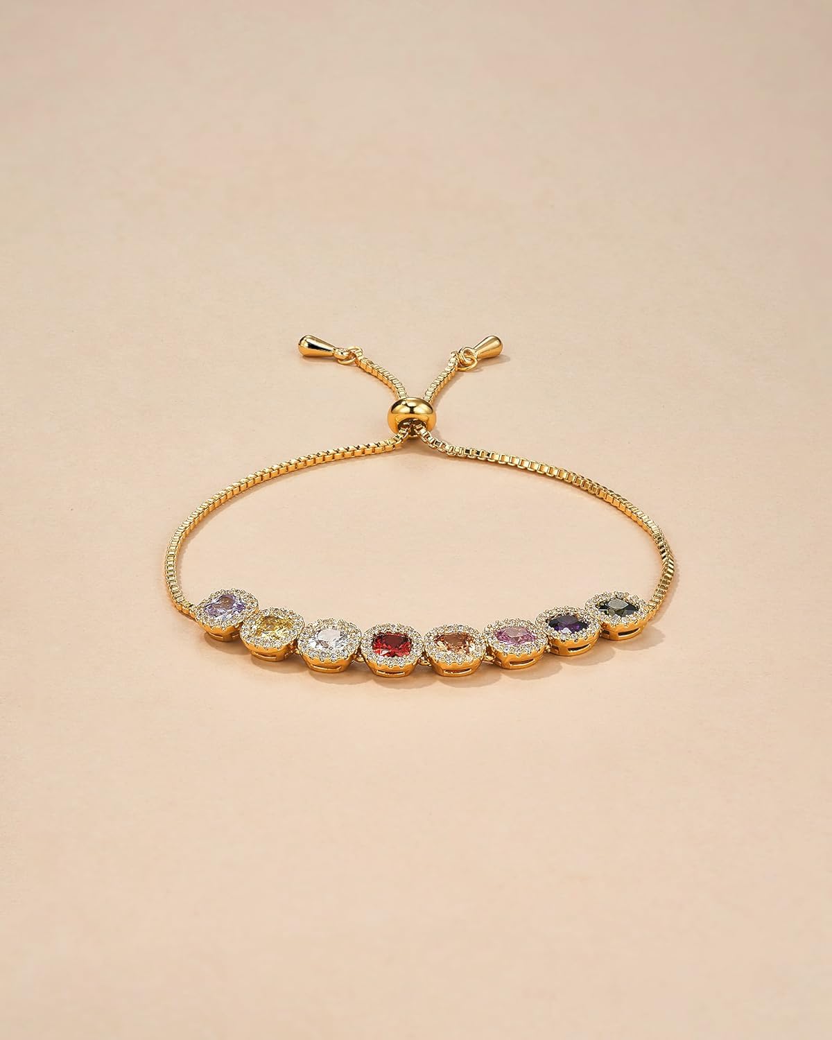 Gold Colorful CZ Gemstone Floral Statement FULLY ADJUSTABLE Dangle Charms Tennis Bracelet for Women by SNGIA, Stackable Handmade Trendy Multicolor Flower Crystal Jewelry Gifts, Beachy Summer Beaded Healing Protection Vacation Fashion Bracelet Accessories, Vintage Link Bohemian Nickle Free Station Bangle. - Image 5