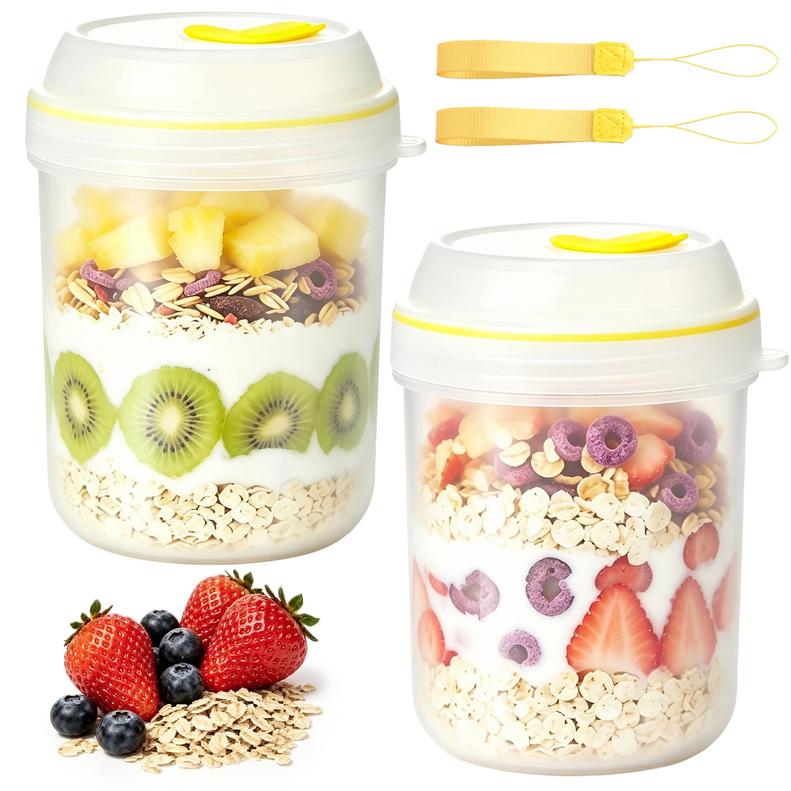 Jogoico 2Pcs Plastic Overnight Cereal Cup 500ml Portable Breakfast Pots