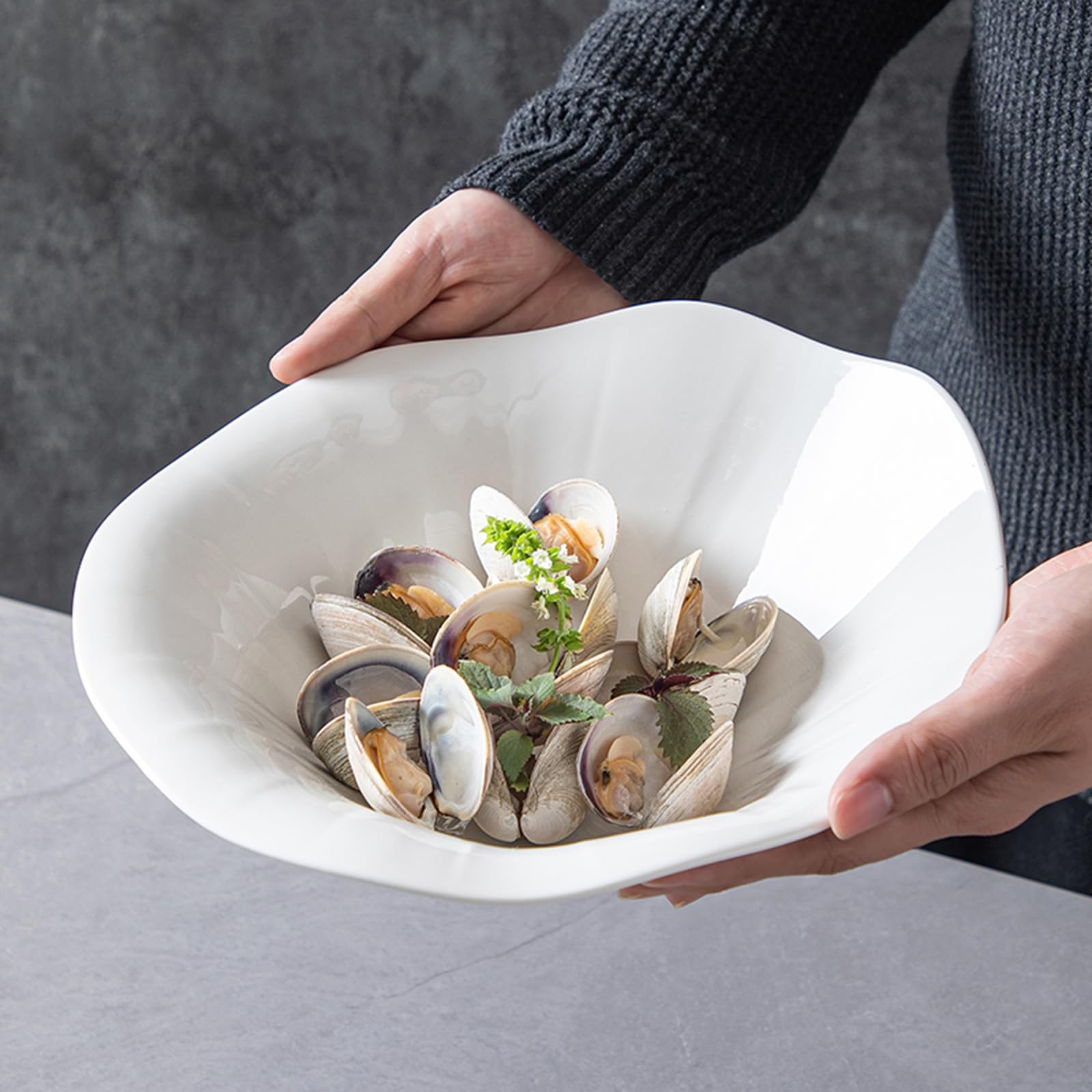 Platos Creativos De Cerámica Para Aperitivos, Vajilla De Forma Moderna, Platos Para Servir Sopas, Ensaladas, Mariscos, Glaseados Lisos, Aptos Para Microondas Y Lavavajillas(Size:32*32*13CM,Color:Azul)