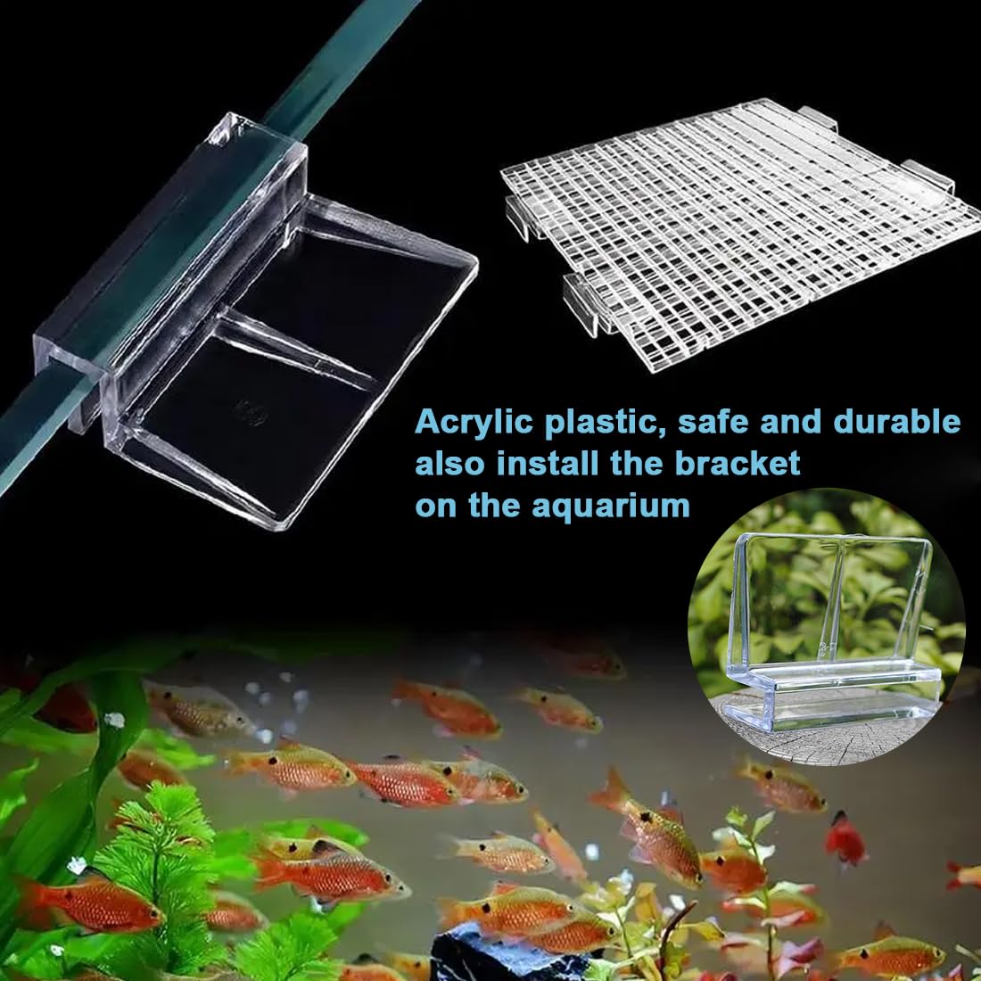 Couvercles pour aquarium, Lot de 8 clips pour couvercle d'aquarium en verre support de clip en acrylique support universel pour aquarium sans cadre (6 mm, 8 mm)