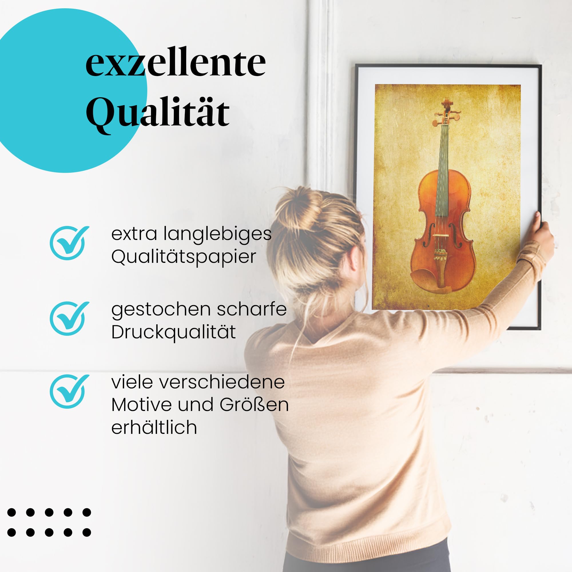 Postereck - 0805 - Vintage Geige, Violine Streichinstrument Musik - Wandposter Fotoposter Bilder Wandbild Wandbilder - Leinwand - 100,0 cm x 75,0 cm
