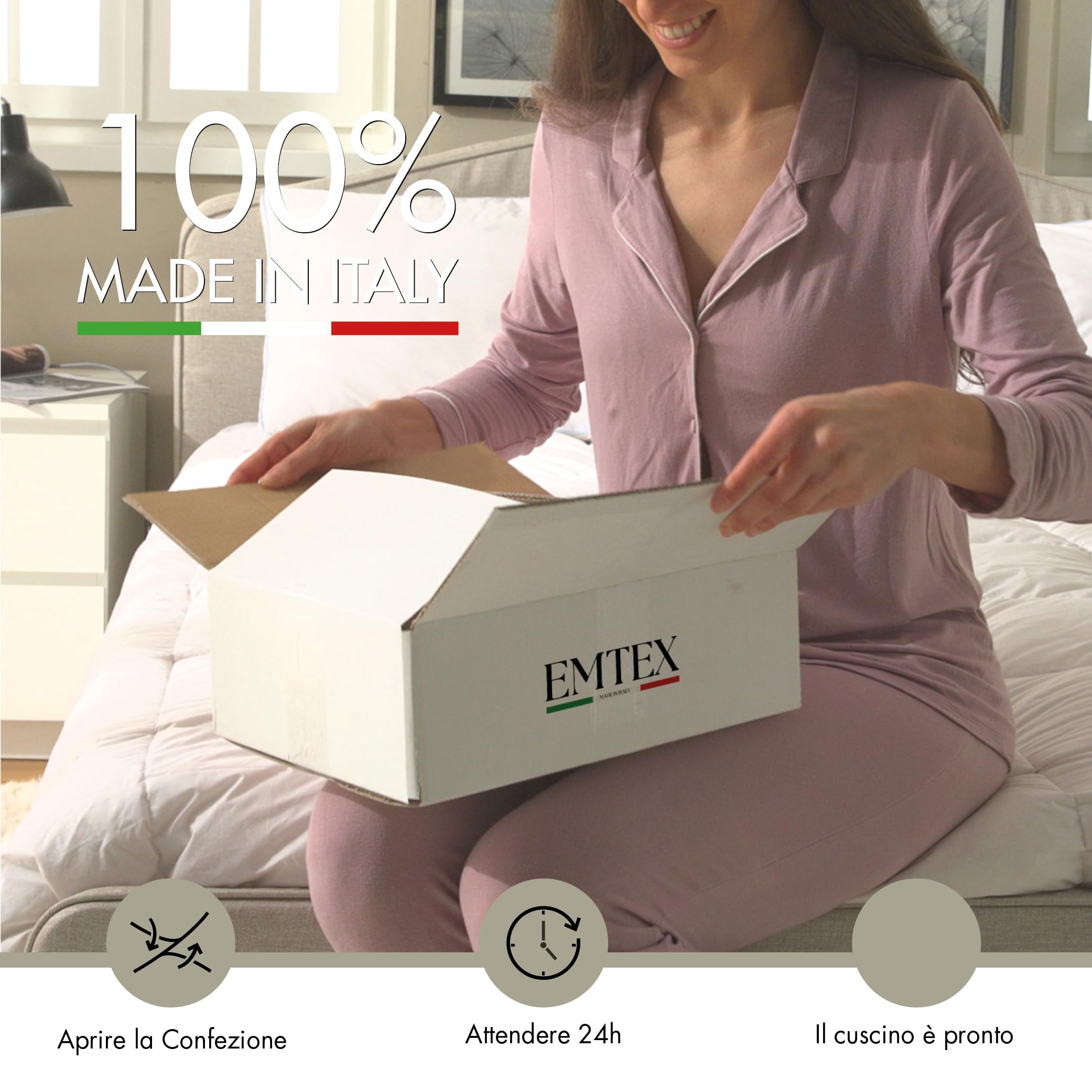 EMTEX Cuscino Letto DOPPIO COMFORT ANTIBATTERICO Lato PIUMA D'OCA/MICROFIBRA Lato MEMORY FOAM Viscoelastico SFODERABILE 100% COTONE Antipiuma Made in Italy (1, BIANCO)