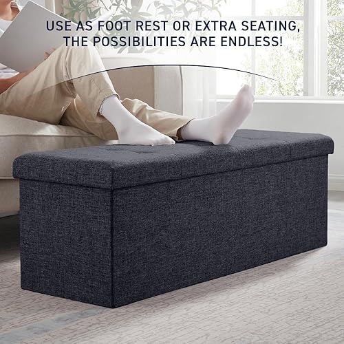 Miniatura 59 de Ornavo Home Otomana plegable de almacenamiento de 15 pulgadas, taburete cuadrado pequeño de almacenamiento, banco de dormitorio, color beige