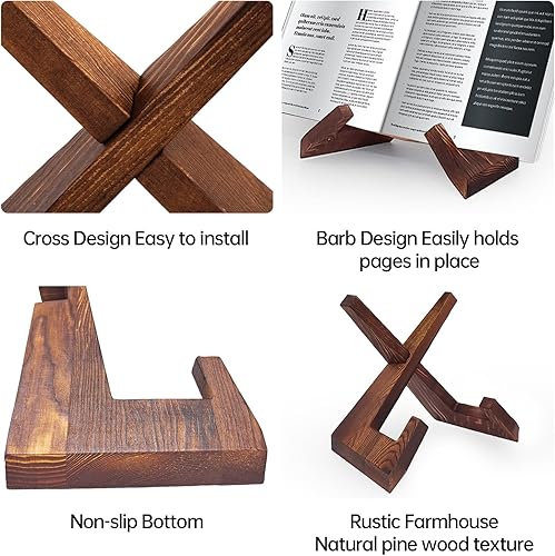 Miniatura 5 de Soporte de libro de cocina para encimera de cocina, soporte de madera para libro de recetas para decoración de mostrador, juego de 2, soporte de