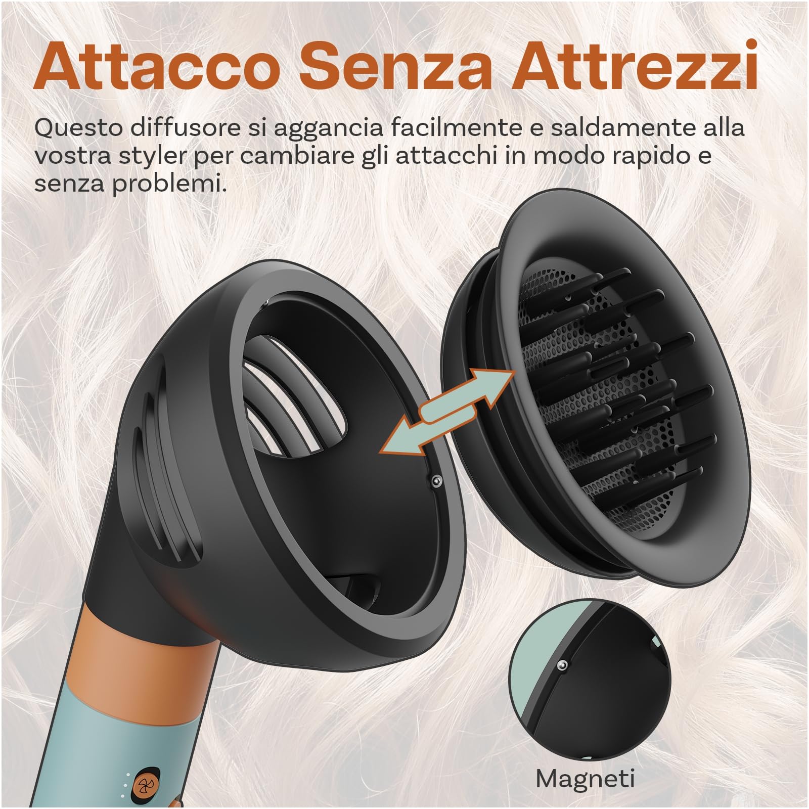 Diffusore Wave + Curl per Dyson Airwrap di MMOBIEL – Compatibile con HS01, HS05, HS08 – Doppio Flusso d'Aria a Cupola e Modalità Diffusa - Accessorio per Ricci, Onde e Volume – Grigio