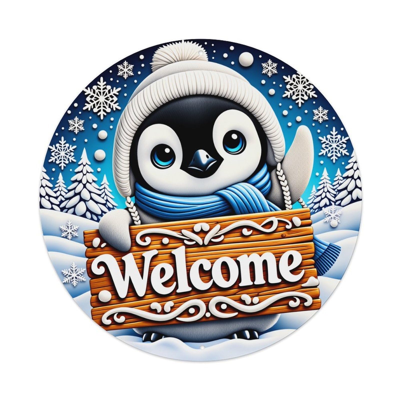 Penguin Winter Welcome Sign Snowflake Metal Tin Sign Vintage Garden Bedroom Cafe Bar Man Cave Home Wall Decor Metal Poster 8x8 inches