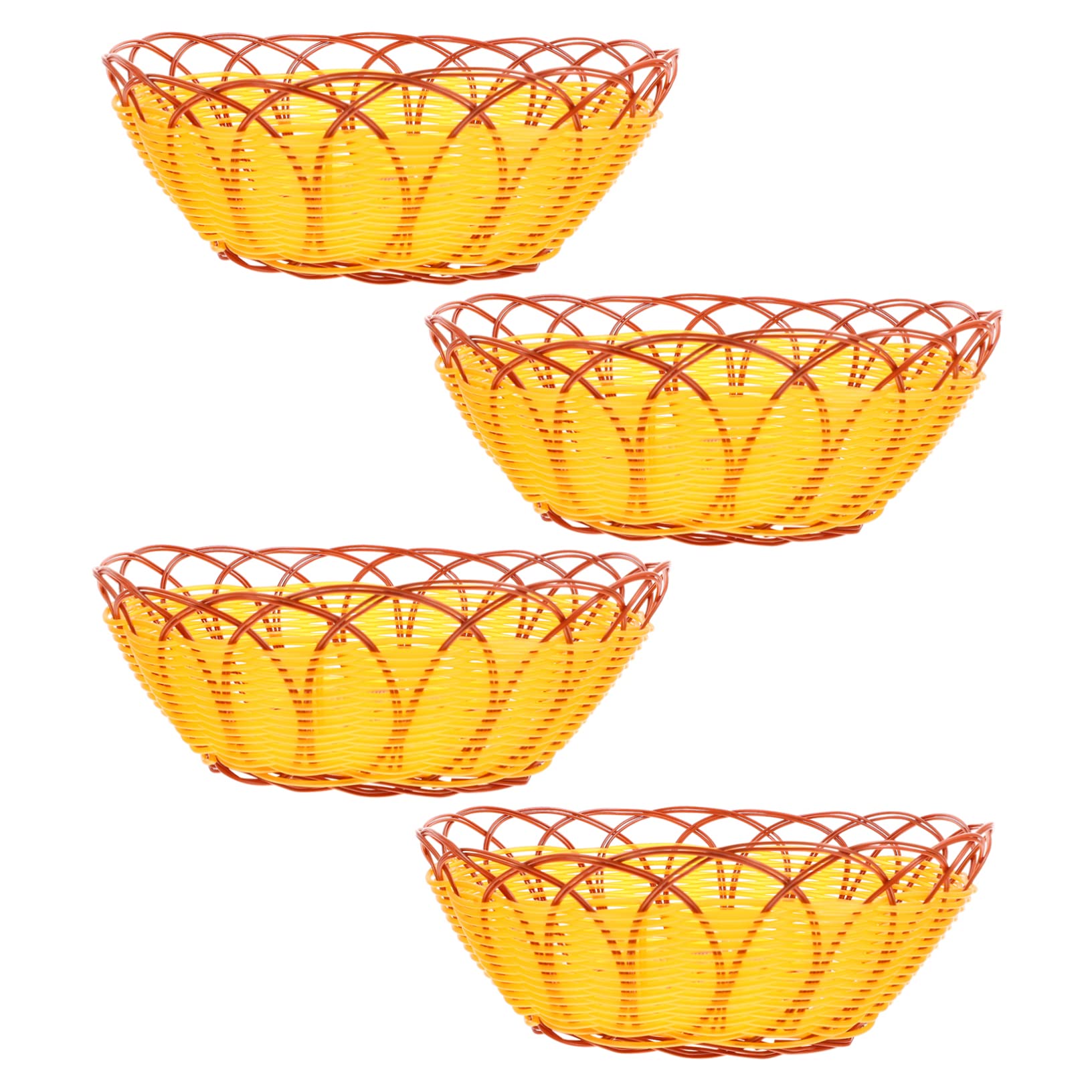 BEBEMOKO 4pcs Imitation Rattan Storage Basket Woven Basket Food Serving Basket Baskets for Rustic Serving Basket Imitation Rattan Basket Round Basket Dried Fruit Basket Pp Yellow re-usable