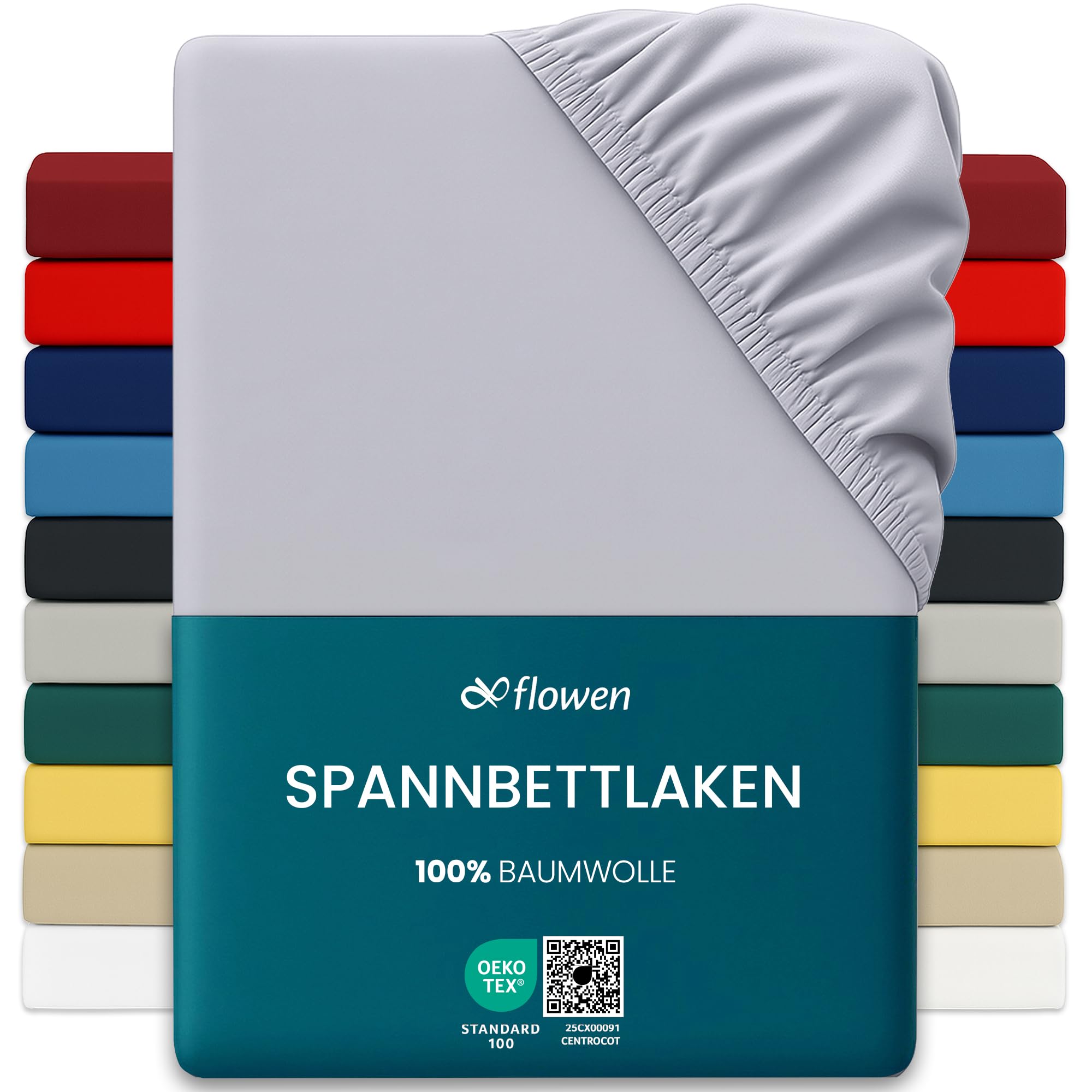 Flowen Jersey Spannbettlaken Spannbetttuch 100% Baumwolle Rundumgummizug | Bettlaken 30cm Steghöhe Tiefe Tasche | Oeko-Tex Zertifiziert Weich Elastisch Atmungsaktiv Bügelfrei