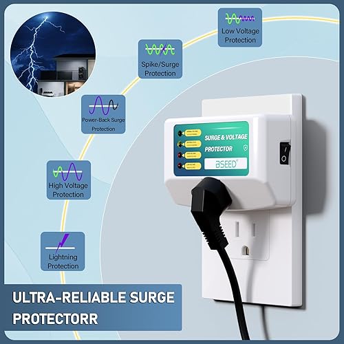 Miniatura 3 de BSEED Protector de sobretensiones de salida única para refrigerador, protector de voltaje con indicadores de luz para TV, PC, lavadora y otros