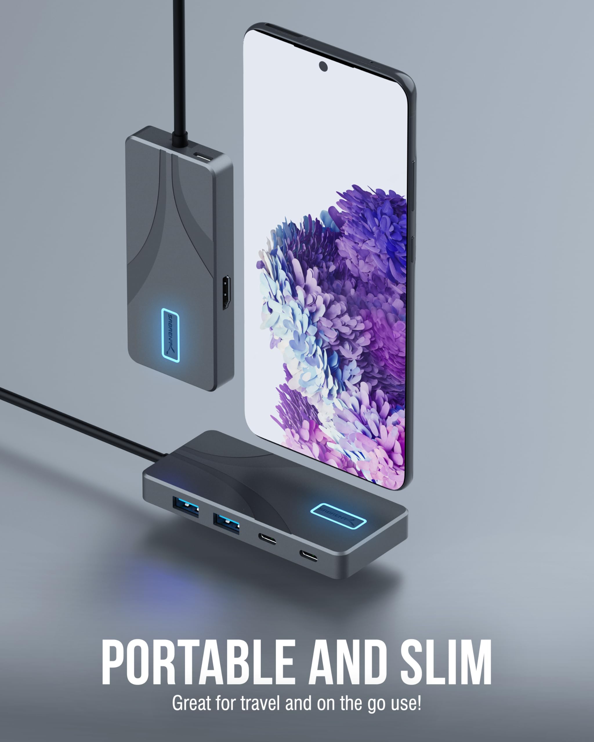 SABRENT 5-portowy hub USB typu C z portami USB 3.2 10 Gb/s, wyjście HDMI 4K, zasilanie 80 W, 2 x USB-A, 2 x USB-C, przenośna stacja dokująca do laptopów, tabletów, smartfonów, obsługa HDR/HDCP