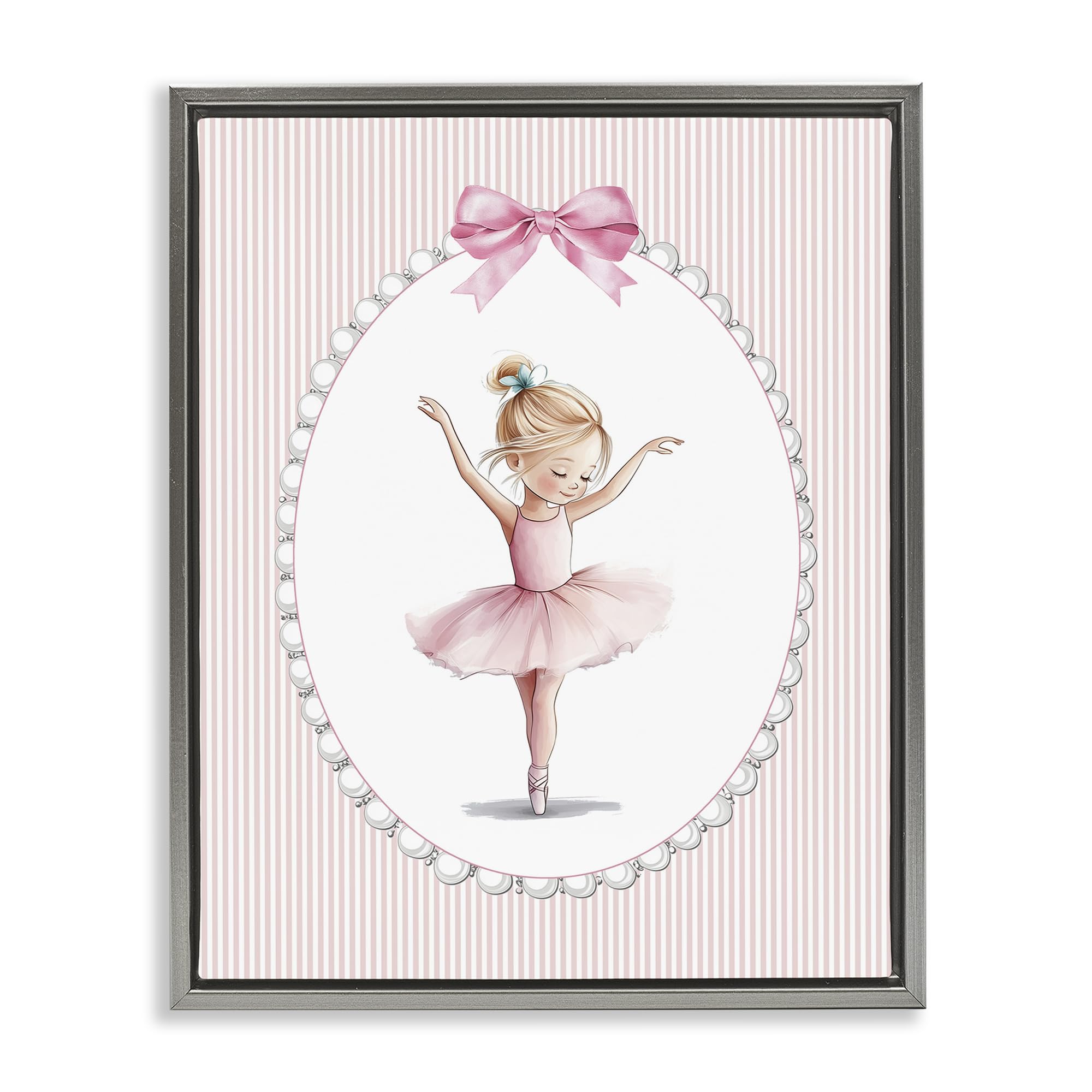 Stupell Industries Luster Gray (Matte) 'Dance Pink Ballerina'| Floating Frame Canvas Art