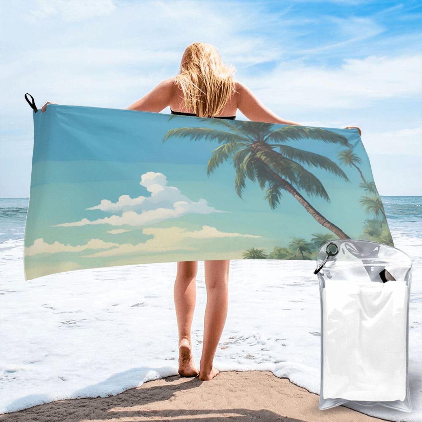 pojknbv Palm Tree Rocky Shore Print Travel Gym Towel For Beach Camping Hiking Yoga Lightweight Reusable Versatility